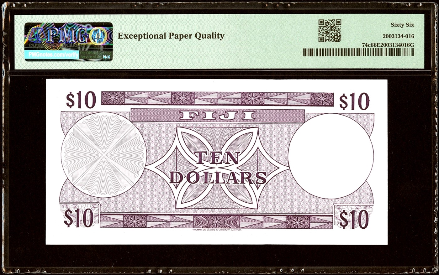 【Blue Auction】✨世界纸币精拍第380期【精】 【仅2张更高分】斐济 1974年10元 PMG66EPQ 戎装 女王 精美高值 