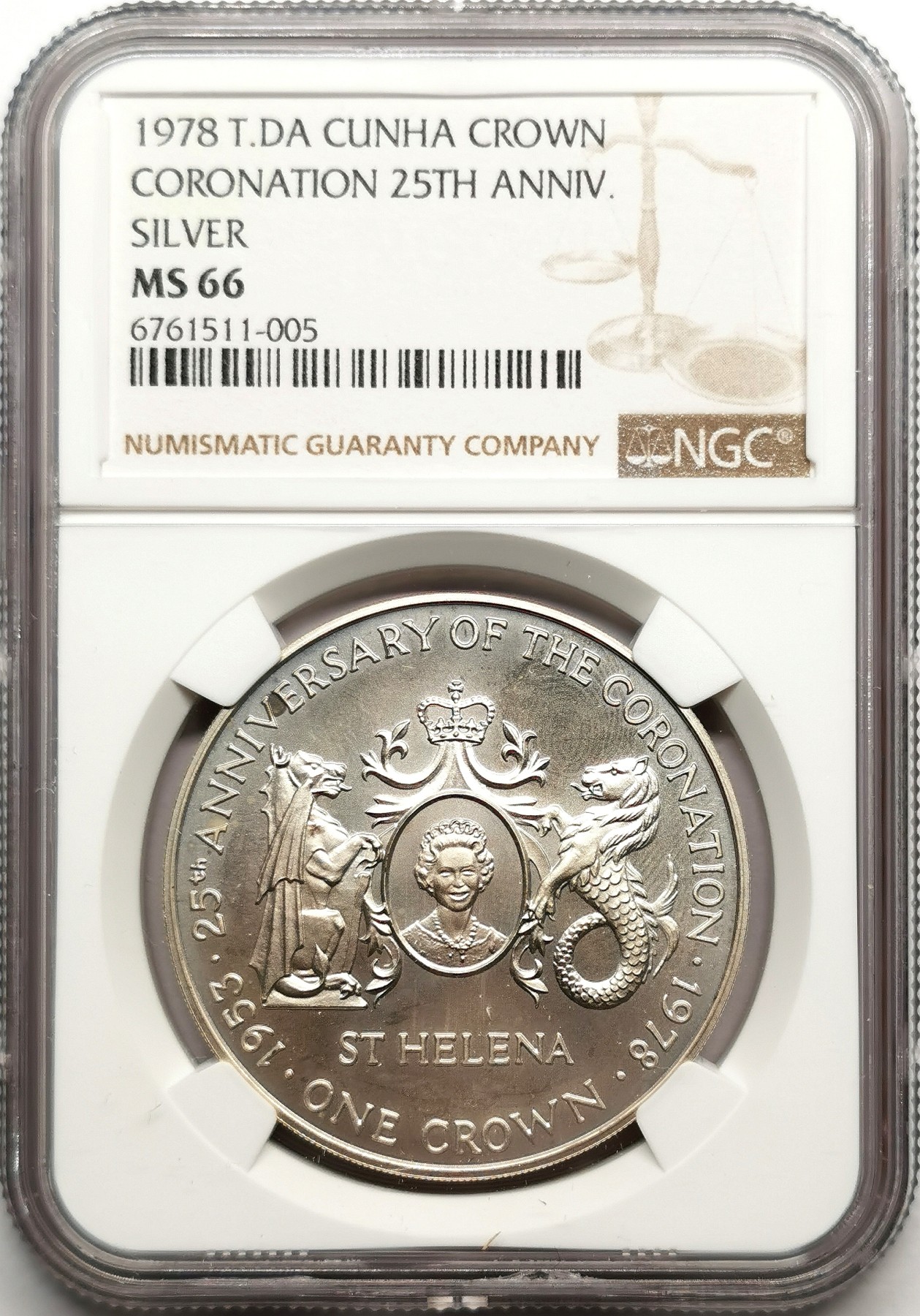 凡希社世界钱币微拍第二百五十期 1978特里斯坦达库尼亚伊丽莎白加冕纪念克朗大银NGC-MS66