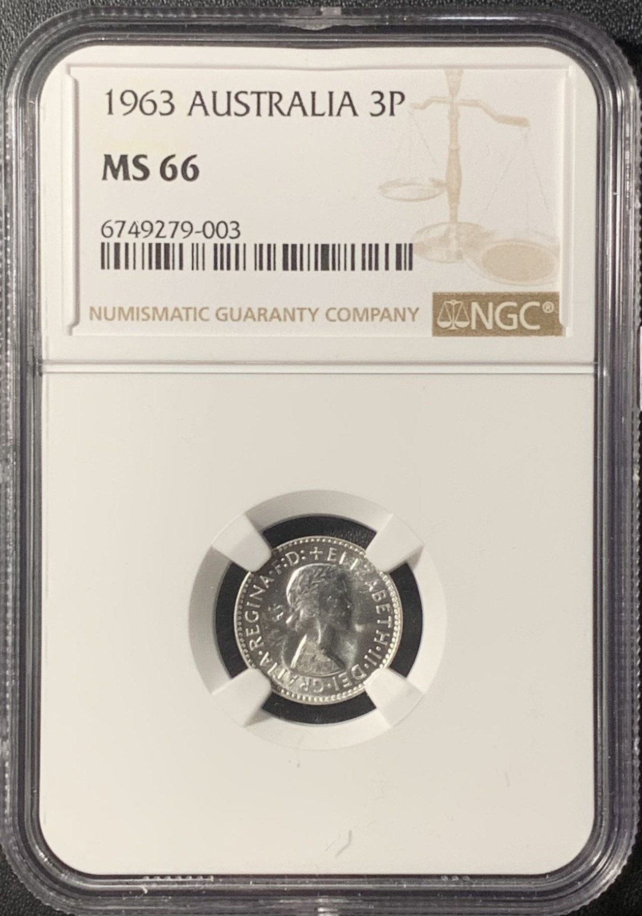 紫瑗钱币——第315期拍卖 【高分】澳大利亚 1963年 伊丽莎白二世 6便士 银币 NGC MS66
