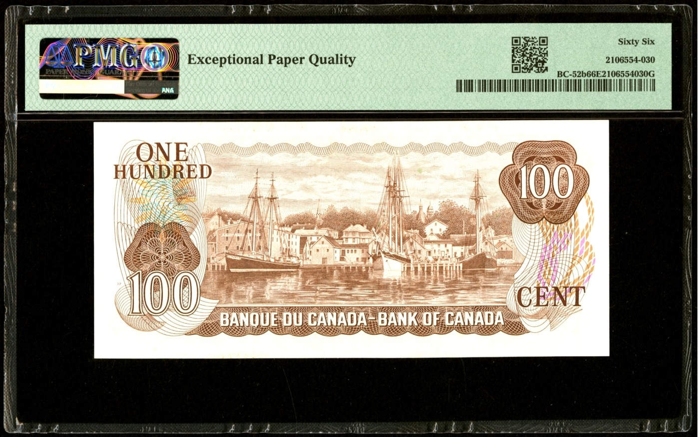 【Blue Auction】✨世界纸币精拍第380期【精】 加拿大 1975年100元 背面港口大场景 PMG66EPQ 