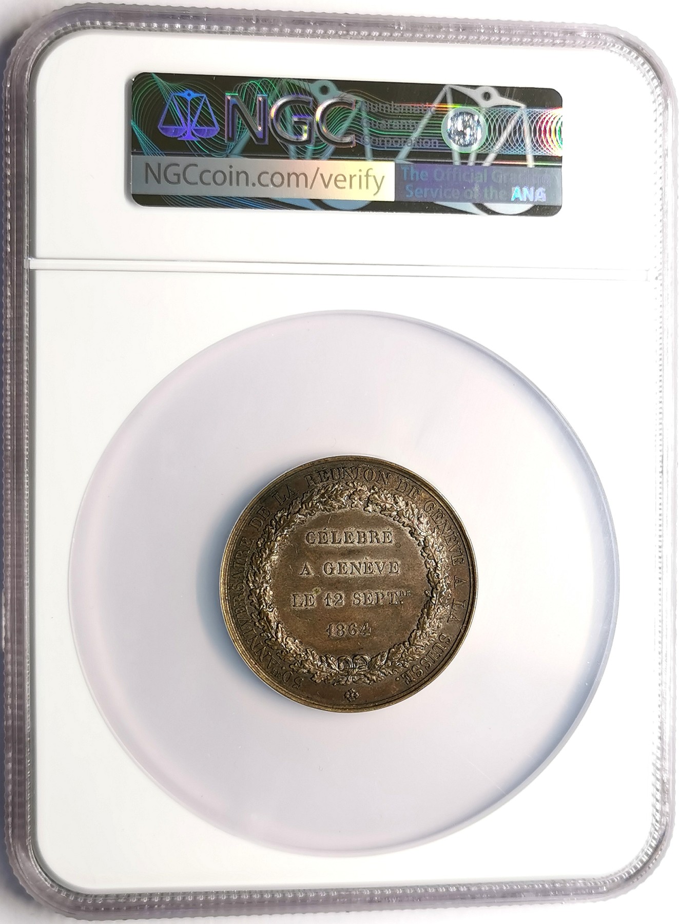 凡希社世界钱币微拍第二百五十期 1864瑞士联邦纪念铜章NGC-MS61