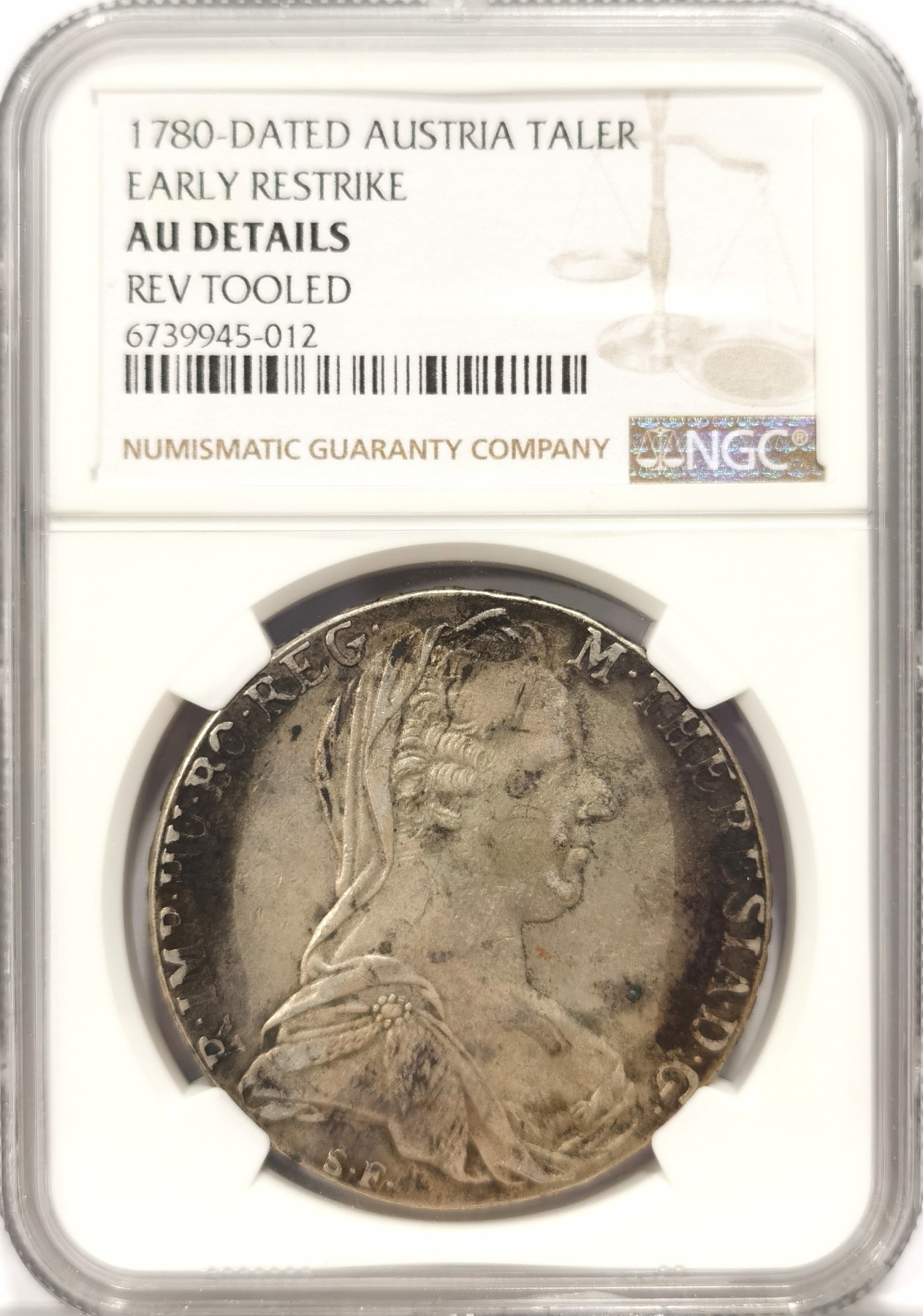 博洋堂世界钱币拍卖第047期（全场包邮） NGC AU 奥地利1780年特蕾莎大奶妈1泰勒银币，早期后铸，原味包浆