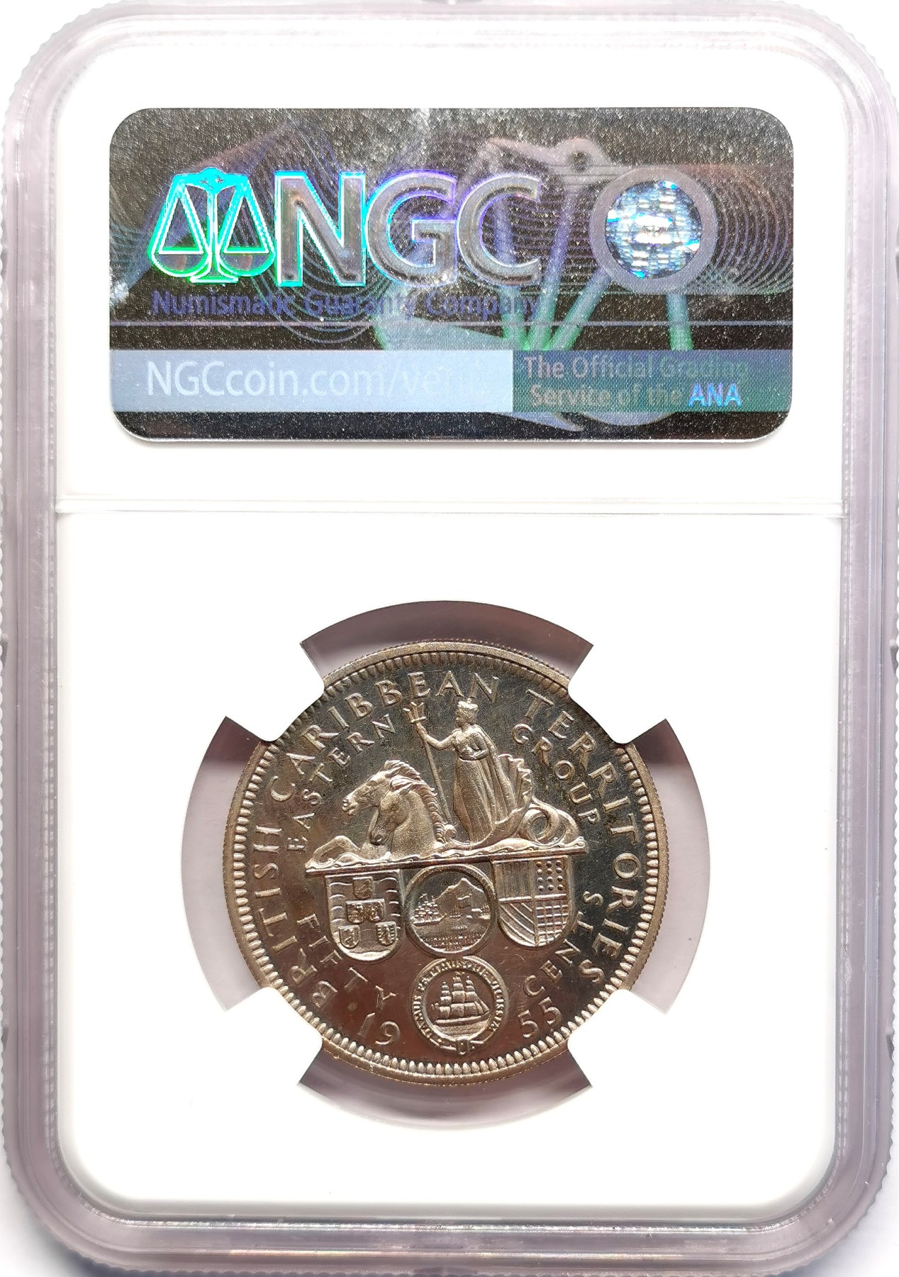 凡希社世界钱币微拍第二百五十期 1955英属加勒比领地50分精铸NGC-PF63