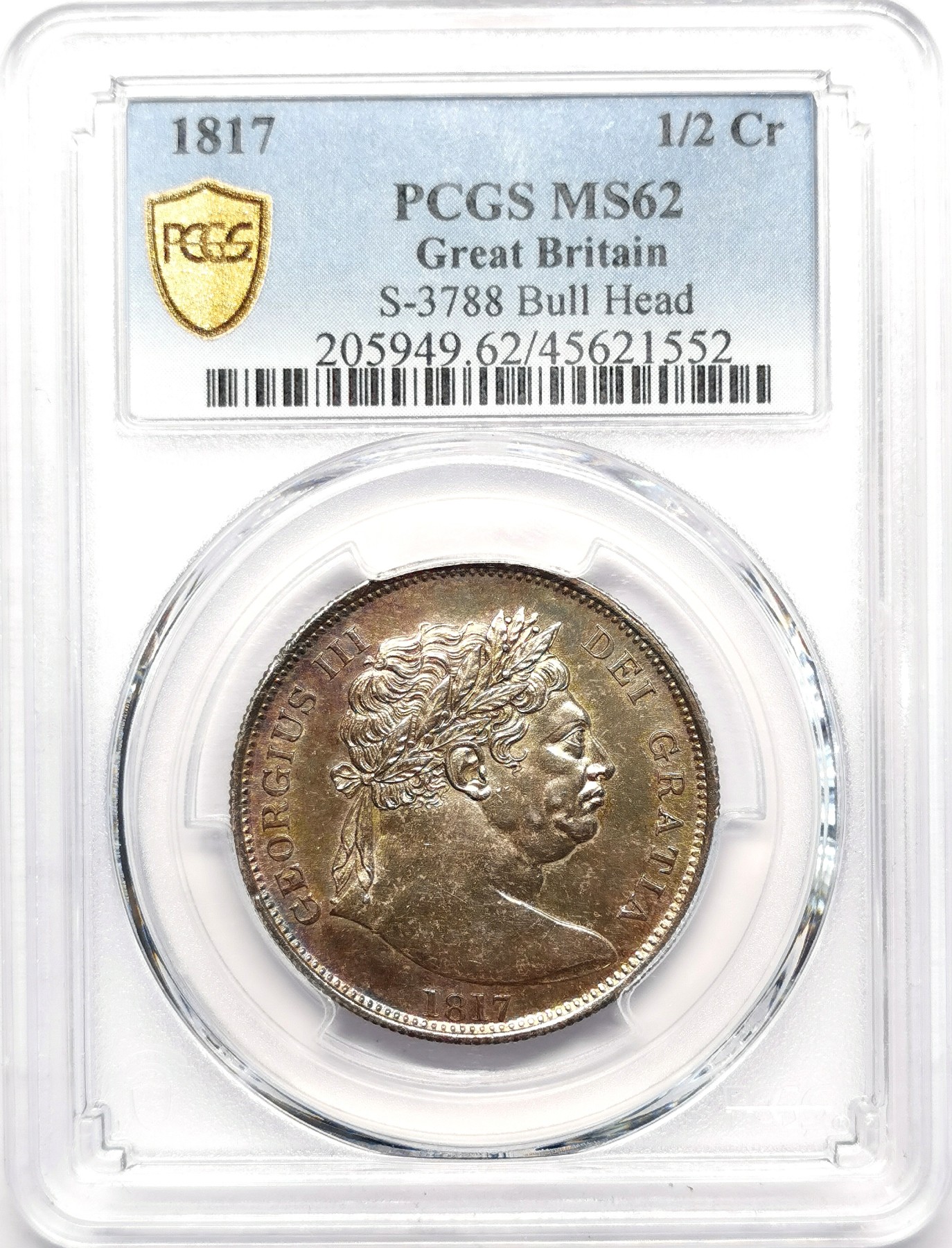 凡希社世界钱币微拍第二百五十期 1817英国乔三半克朗PCGS-MS62五彩！