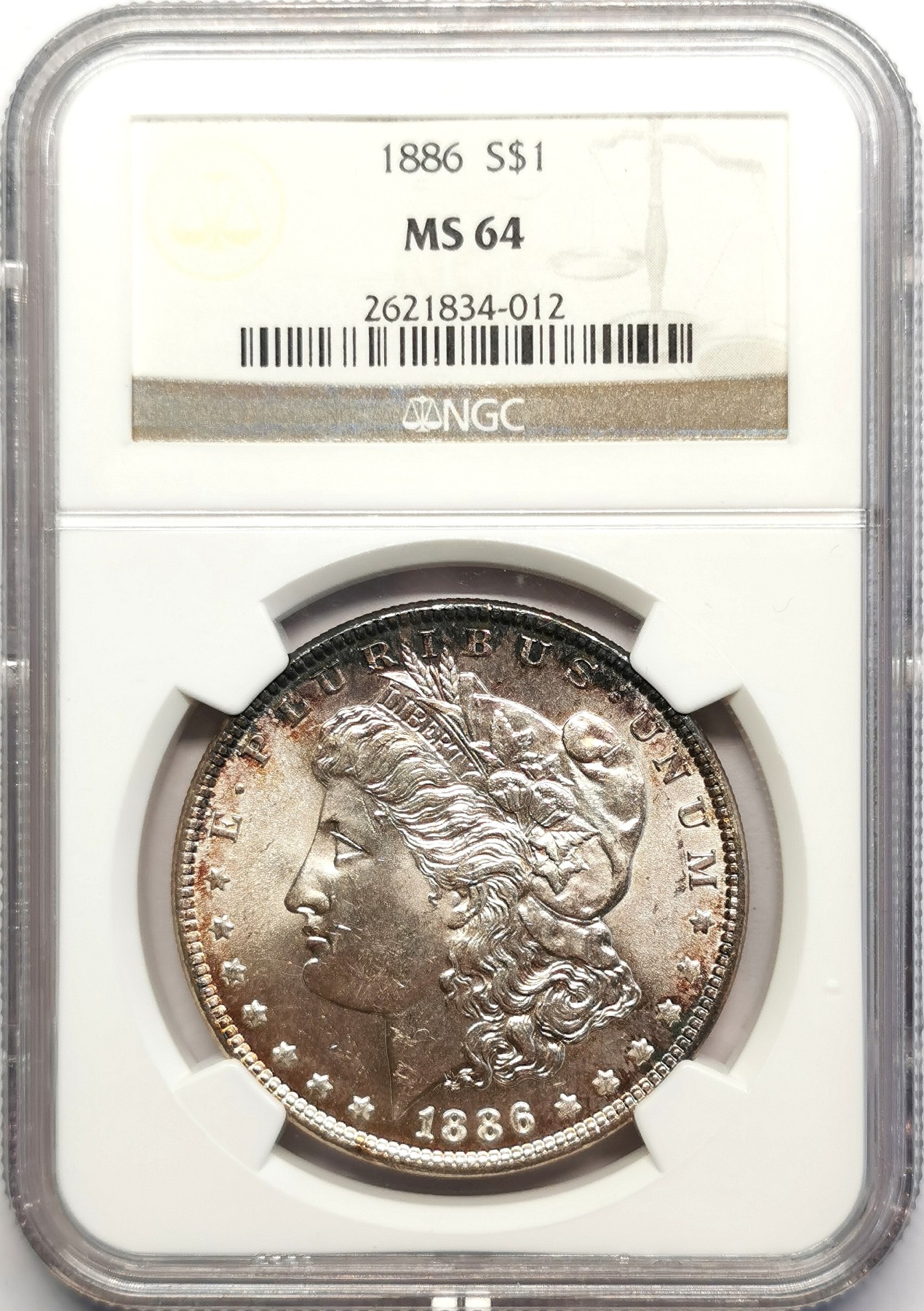 凡希社世界钱币微拍第二百五十期 1886美国摩根壹元NGC-MS64紫罗兰环彩！