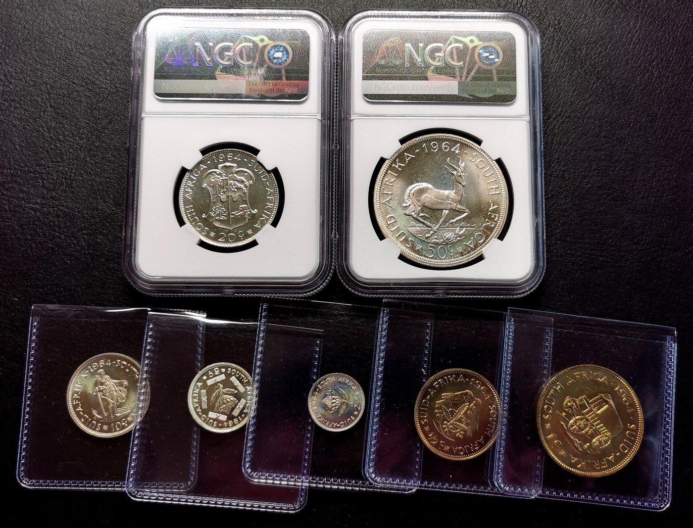 凡希社世界钱币微拍第二百五十期 1964南非精铸七枚PS带原盒高等级！