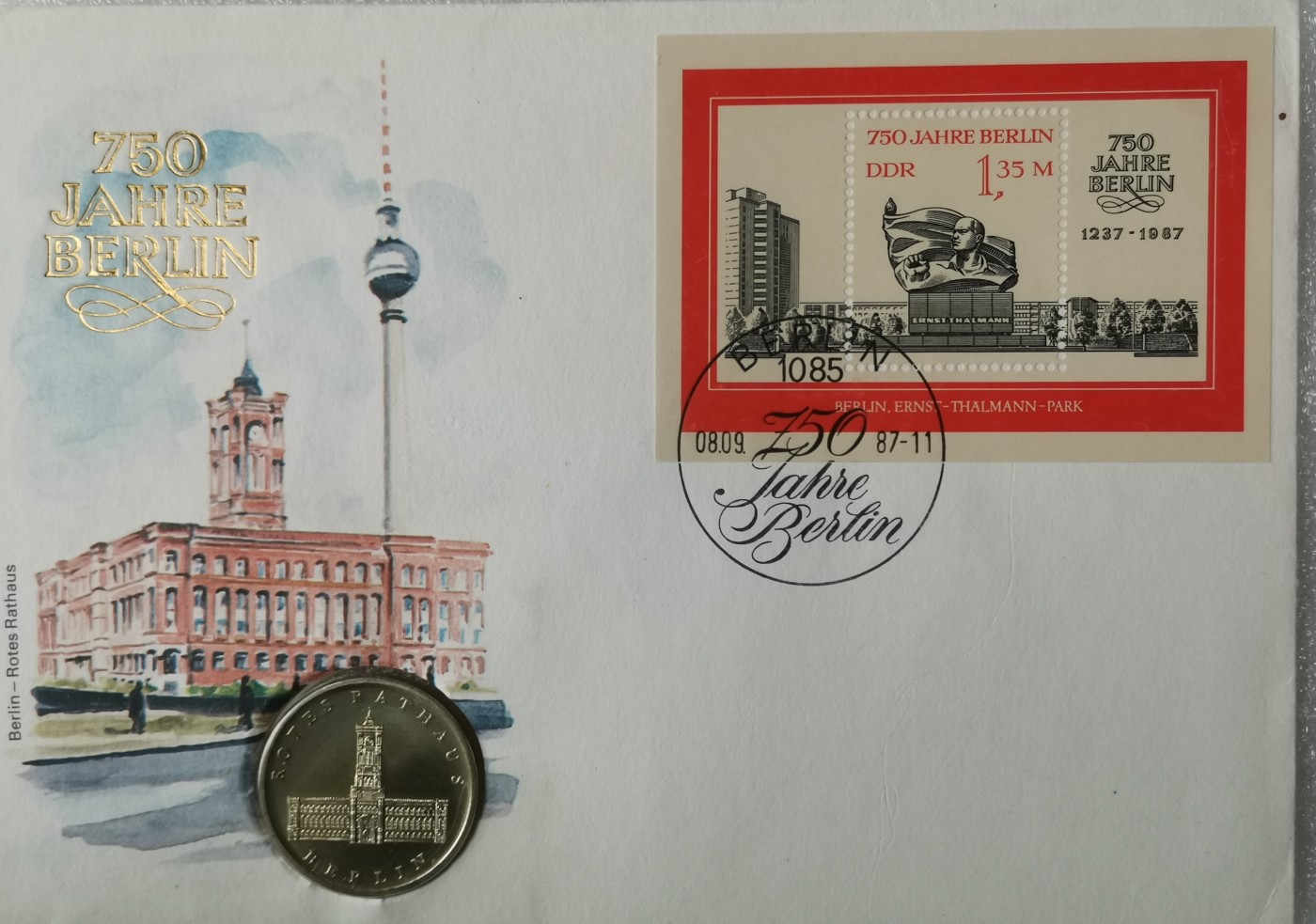 瓶子🏺第113期拍卖会  东德民主德国1987年 柏林市政厅5马克铜镍合金纪念币  原封