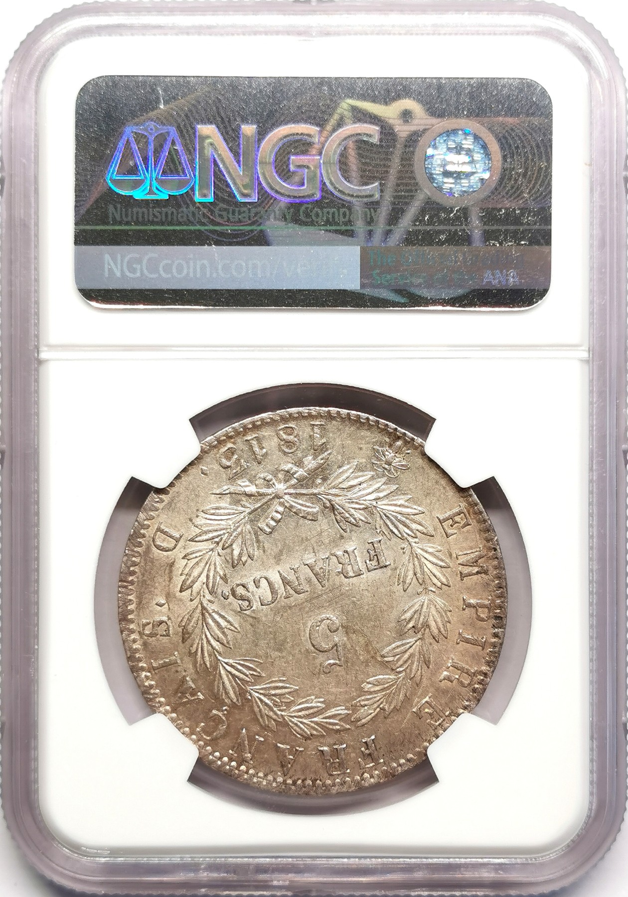 凡希社世界钱币微拍第二百五十期 1813D法国拿破仑桂冠像5法郎大银NGC-AU55味道佳！