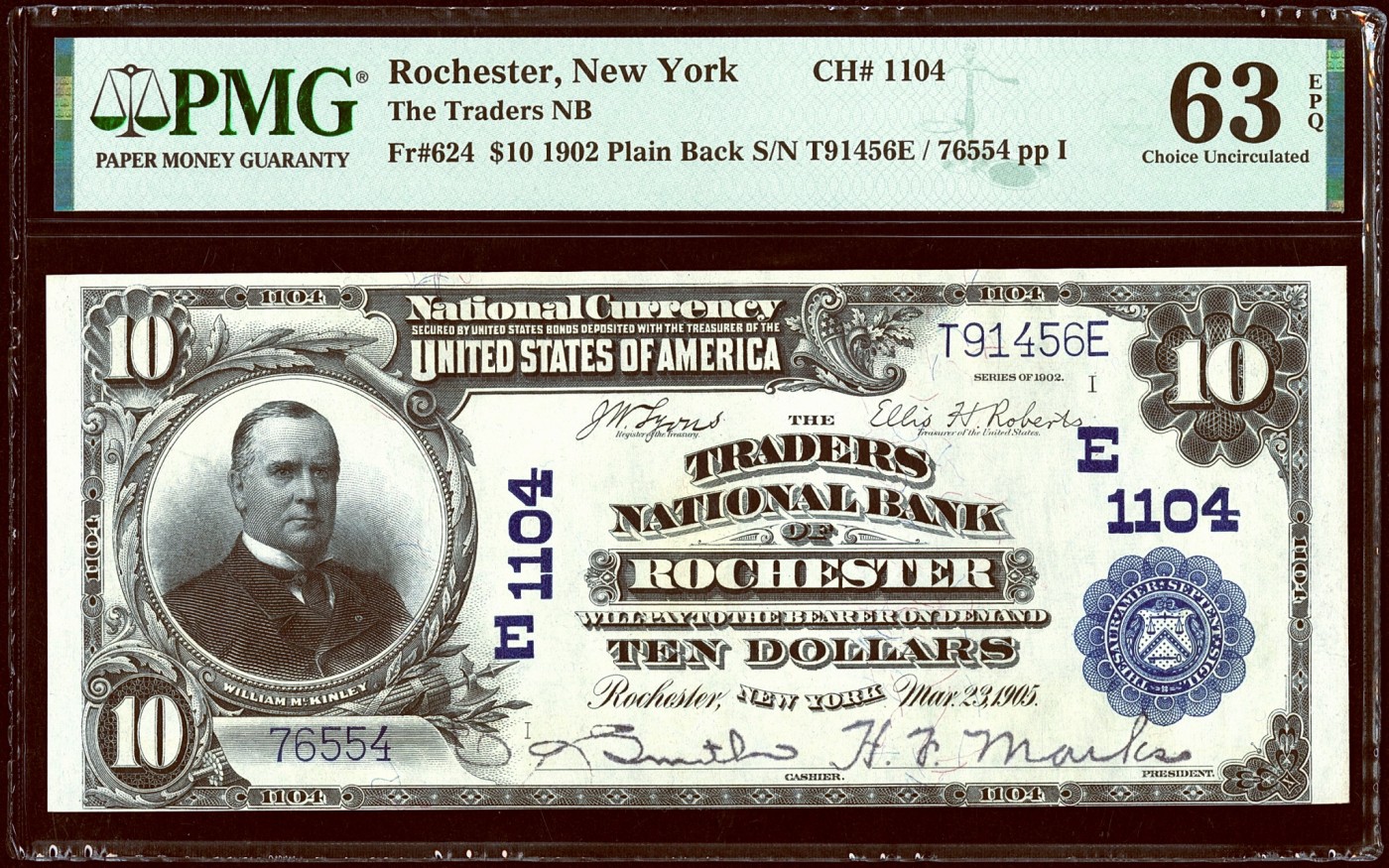 【Blue Auction】✨世界纸币精拍第380期【精】 【升值品种】美国 1902年10美金 PMG63EPQ 全新原票 正面人物为美国第25任总统威廉·麦金莱 500美金纸币上同款人物 大票幅雕刻精美 值得收藏 相同Fr的曾拍过2350美金