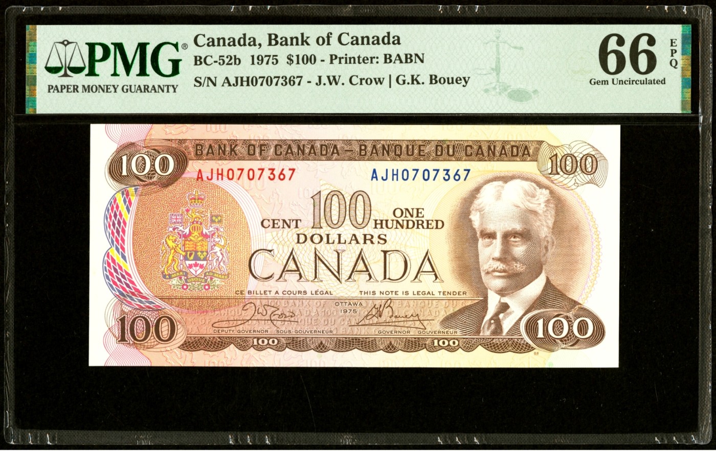 【Blue Auction】✨世界纸币精拍第380期【精】 加拿大 1975年100元 背面港口大场景 PMG66EPQ 