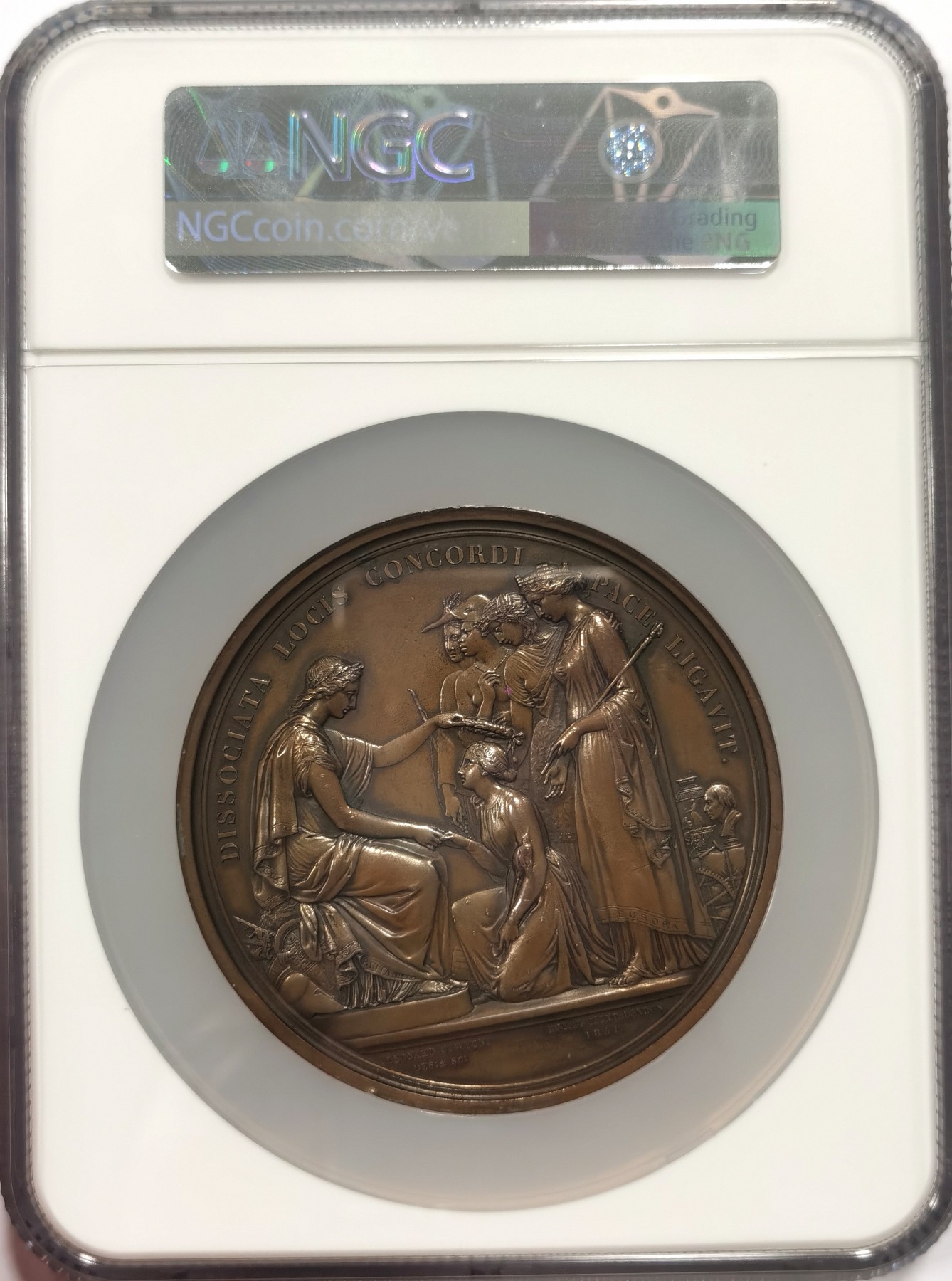 博洋堂世界钱币拍卖第047期（全场包邮） 1851世博会铜章 wyon作品 直径77mm NGC MS61