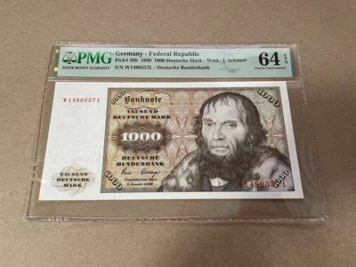 【Blue Auction】✨世界纸币精拍第380期【精】 - 德国 1980年1000马克 经典舍那 PMG64EPQ 全新原票 雕刻精美