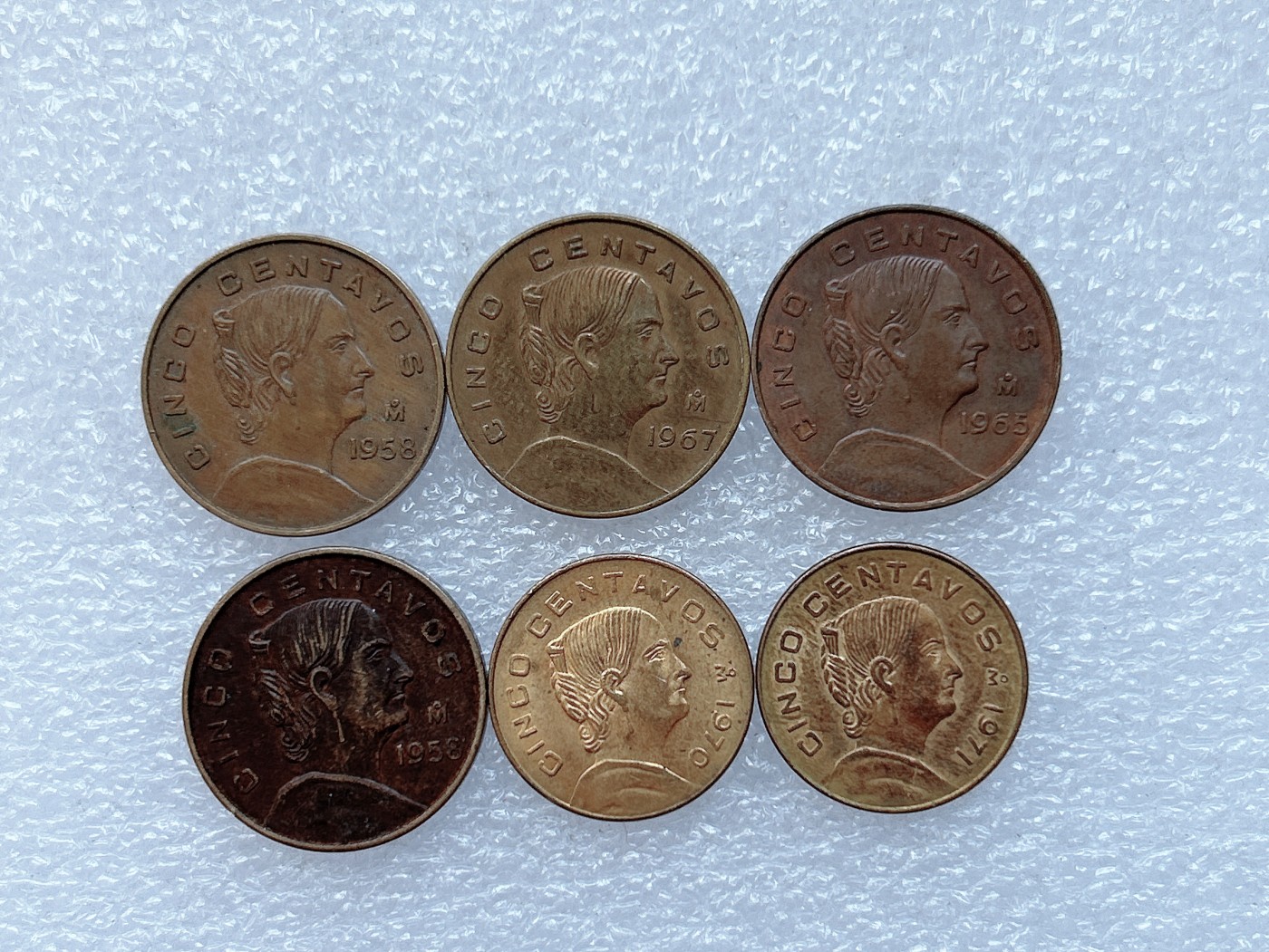 海外回流1元起拍小铺 各国钱币散币场 第1期 墨西哥 5分铜币大小版 鹰图凹凸版不同样