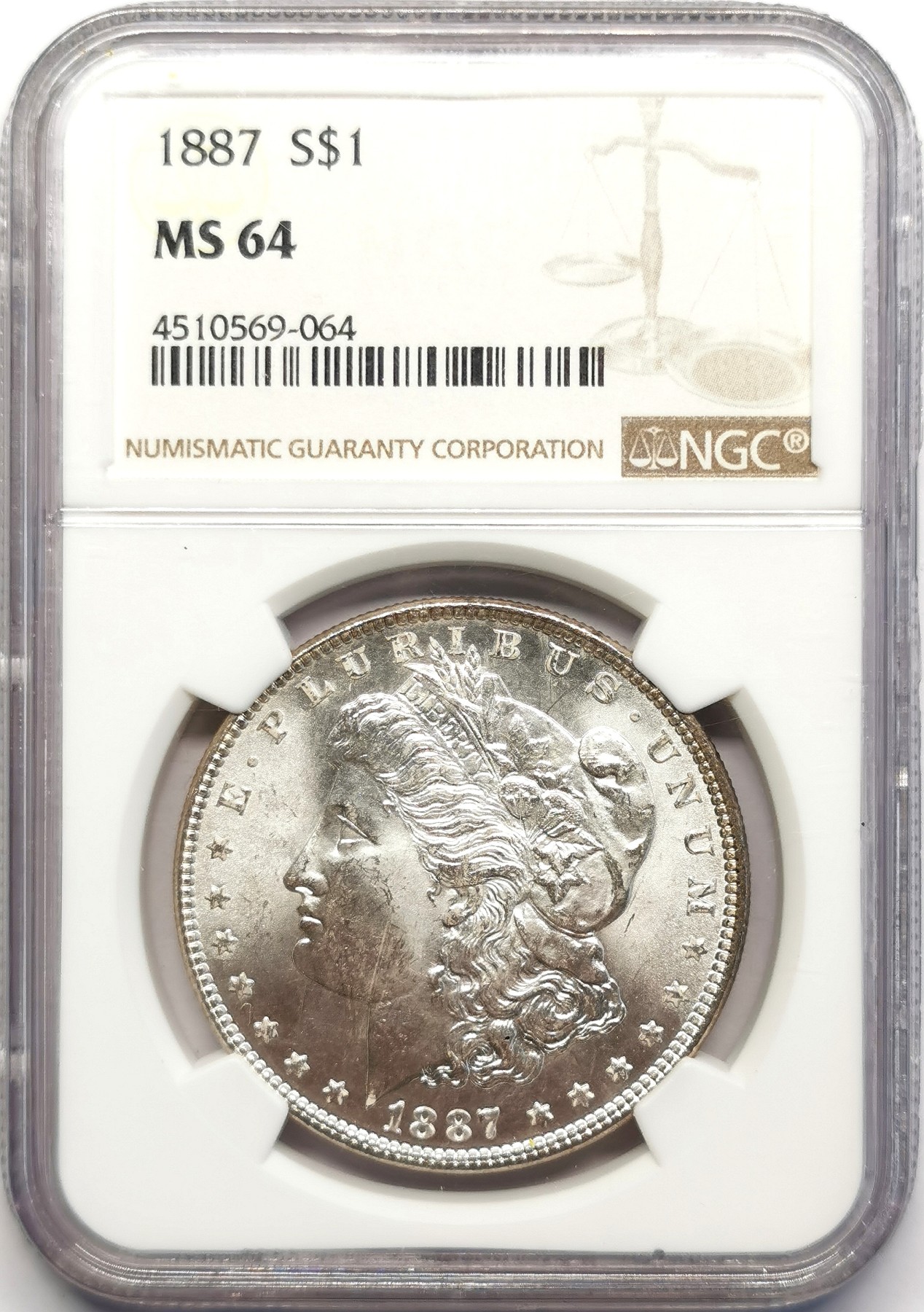 凡希社世界钱币微拍第二百五十期 1887美国摩根壹元NGC-MS64银光+五彩！