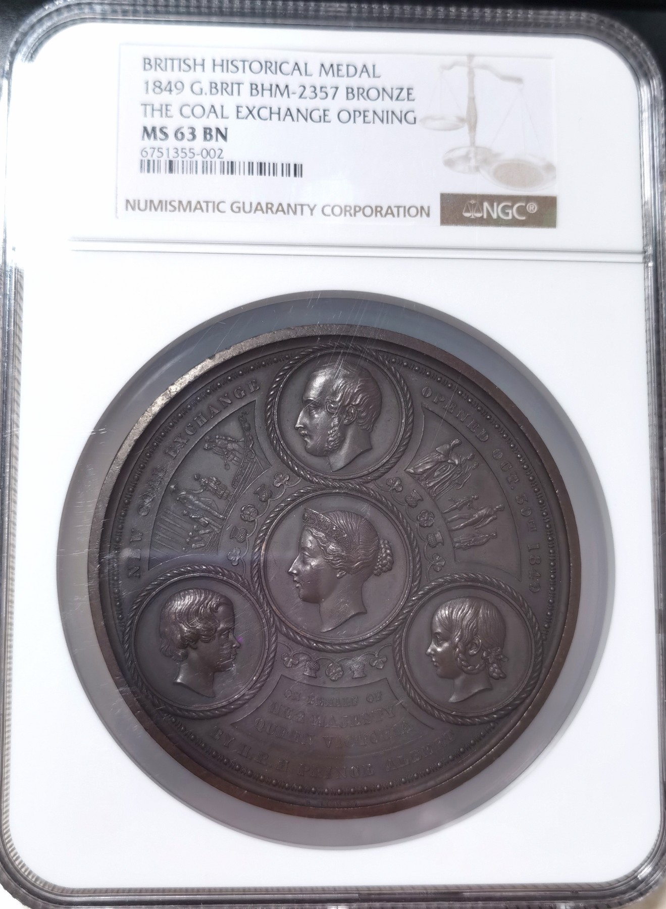 博洋堂世界钱币拍卖第047期（全场包邮） 金融城6号作品建筑三杰之一 ，伦敦金融城煤炭交易所开张，wyon作品，89mm超大尺寸，发行量仅350枚，NGC MS63