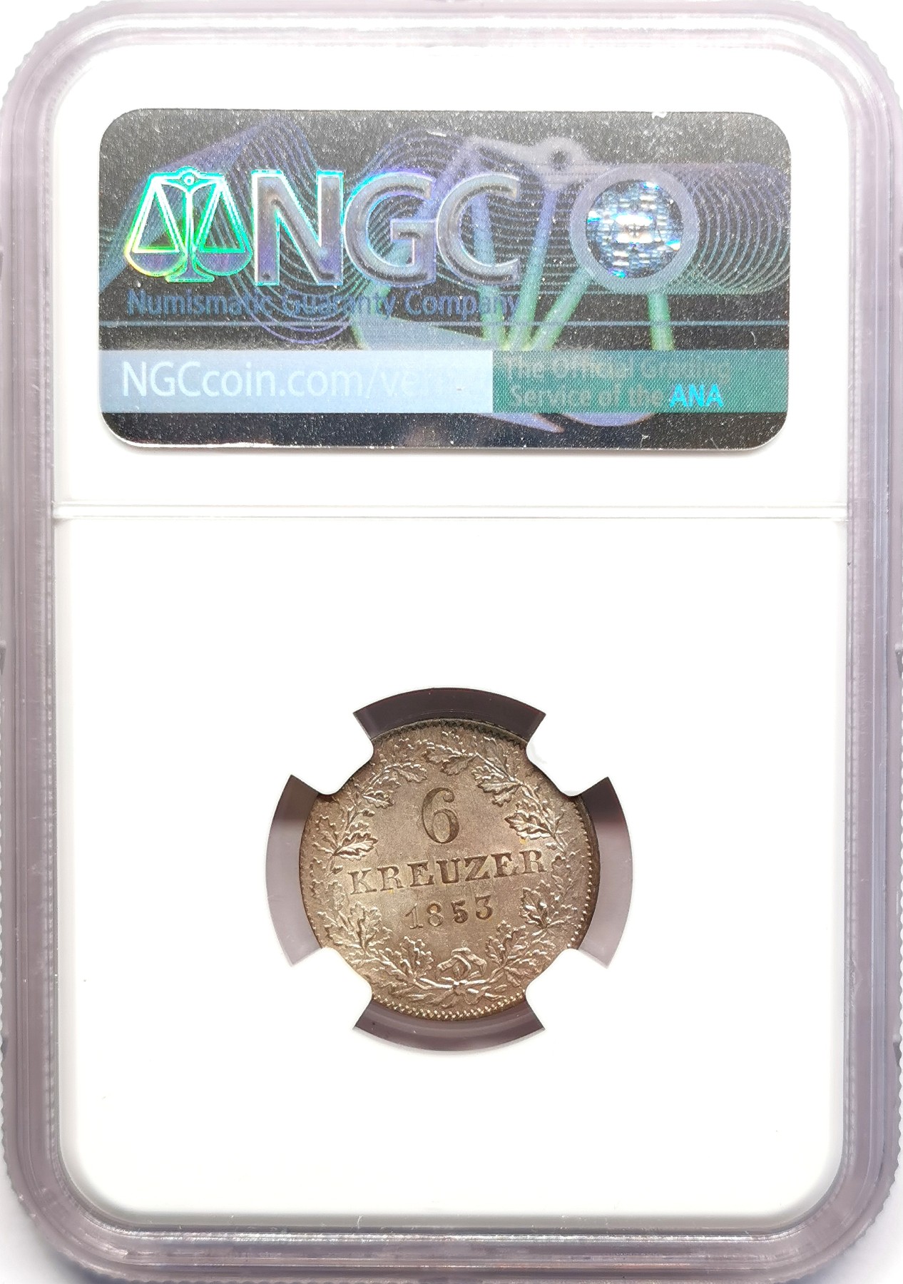 凡希社世界钱币微拍第二百五十期 1853法兰克福运河景观6K银辅币NGC-MS62