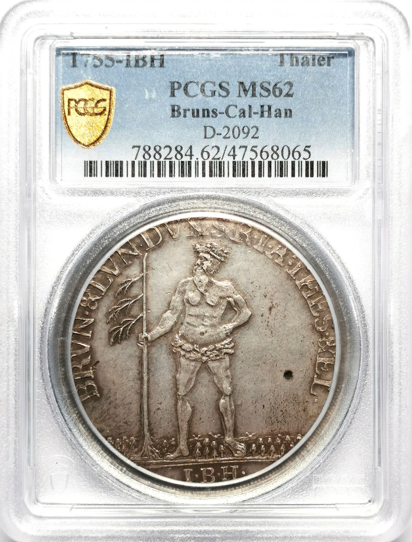 凡希社世界钱币微拍第二百五十期 荐！1755布伦瑞克吕内堡汉诺威 野人大型泰勒PCGS-MS62收藏级品质！