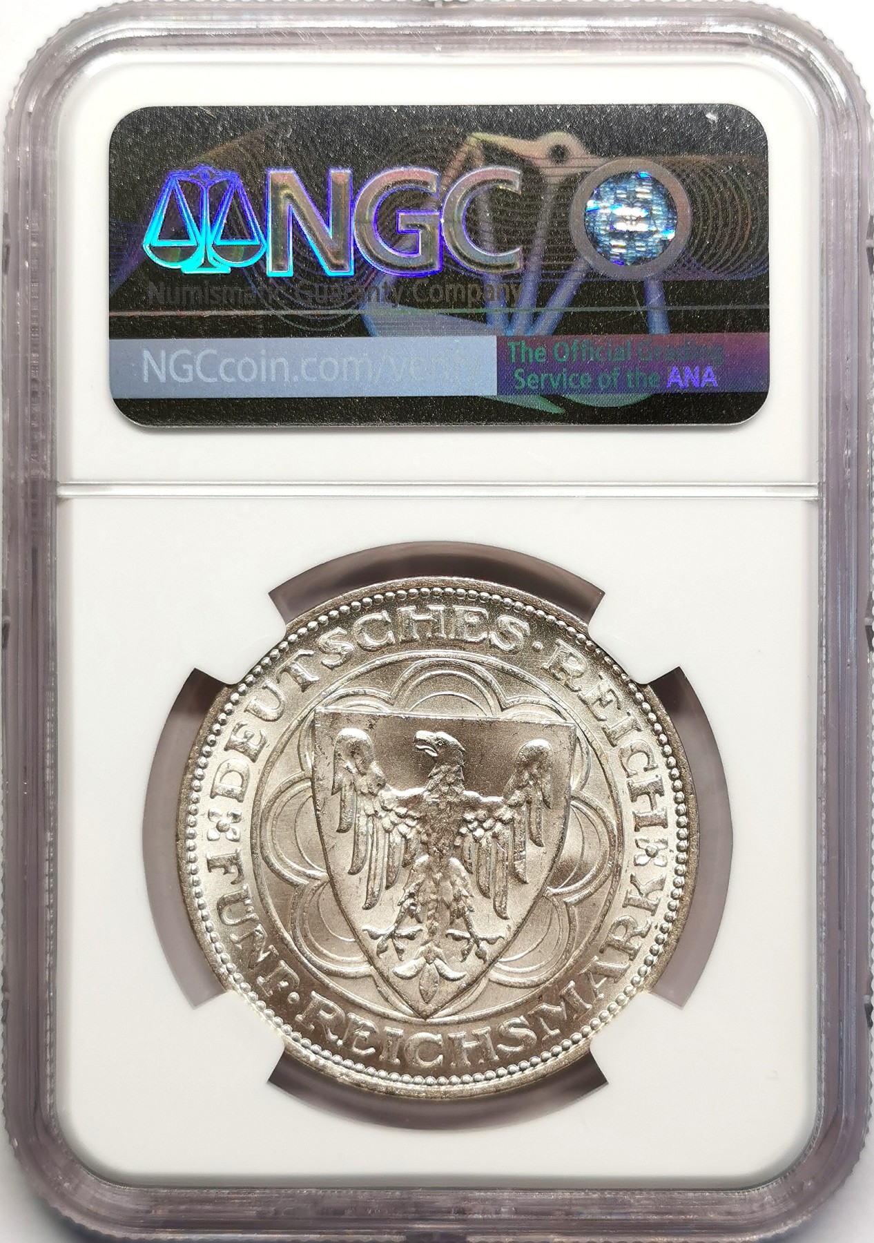 凡希社世界钱币微拍第二百五十期 荐！1927魏玛德国不来梅纪念5马克大银NGC-MS64+原色银光！