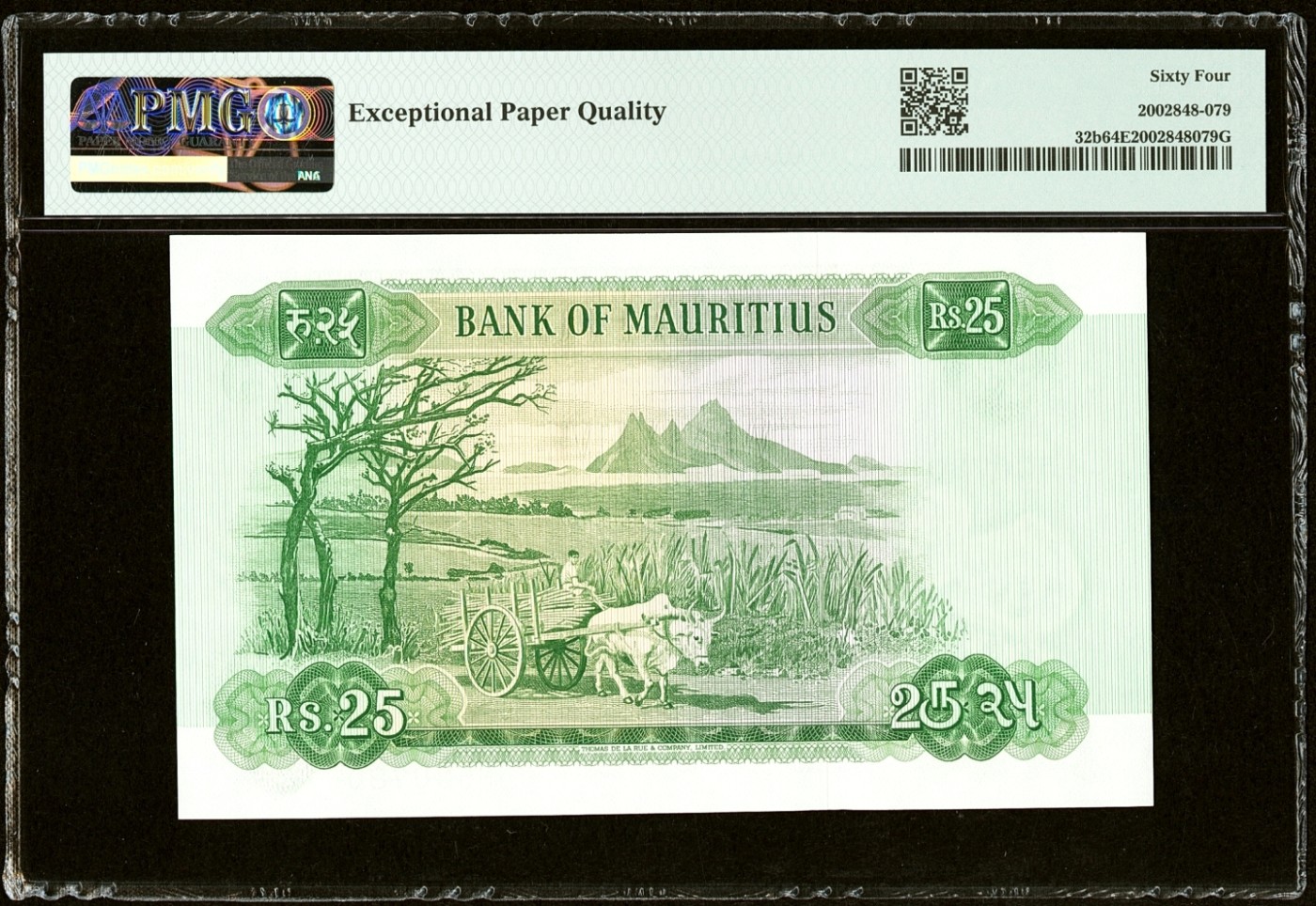 【Blue Auction】✨世界纸币精拍第380期【精】 毛里求斯 1967年25卢比 戎装女王 背面牛车及风光怡人 PMG64EPQ 