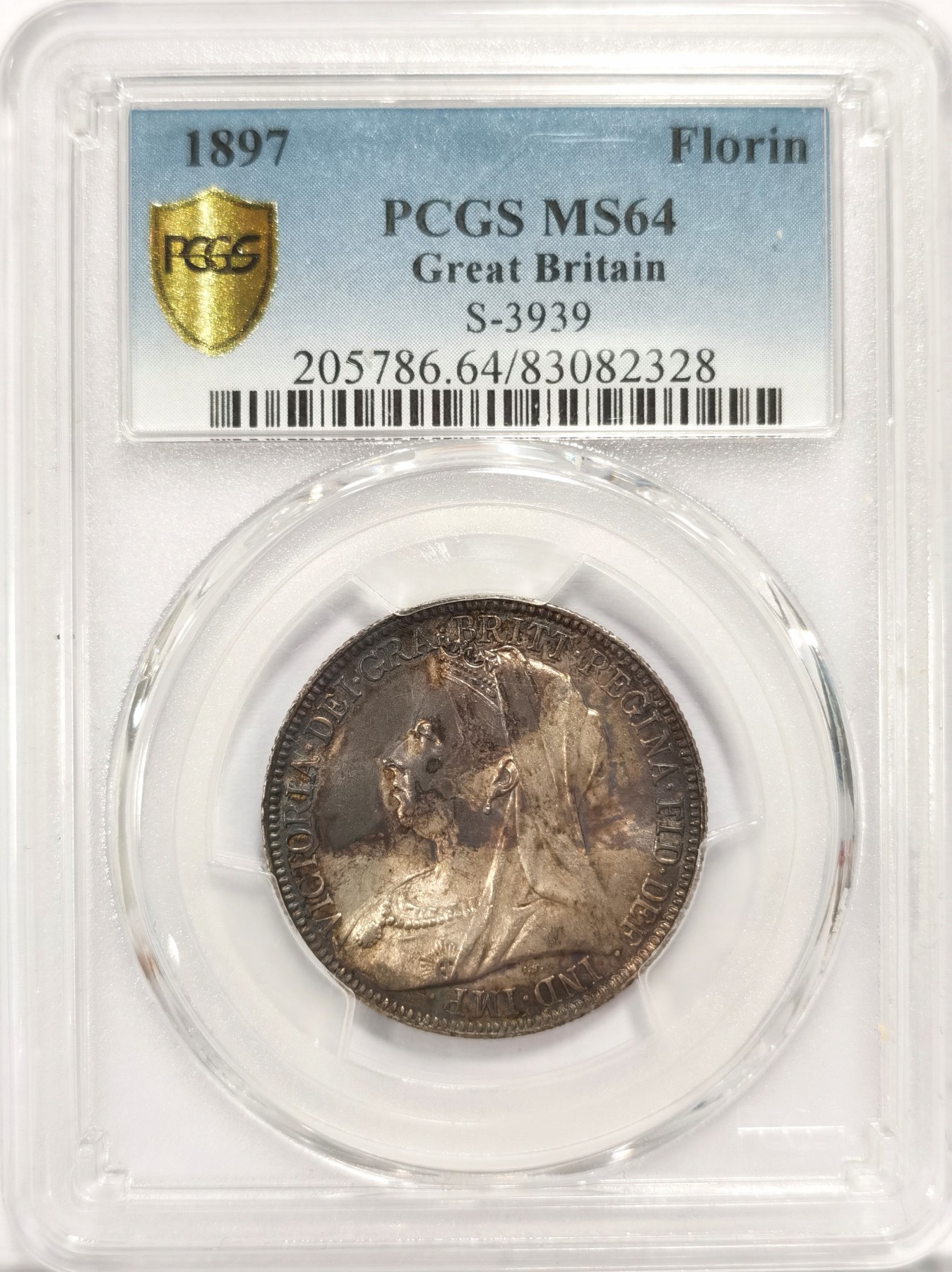 博洋堂世界钱币拍卖第047期（全场包邮） PCGS MS64 英国1897年披纱1弗洛林  深咖啡包浆少年份
