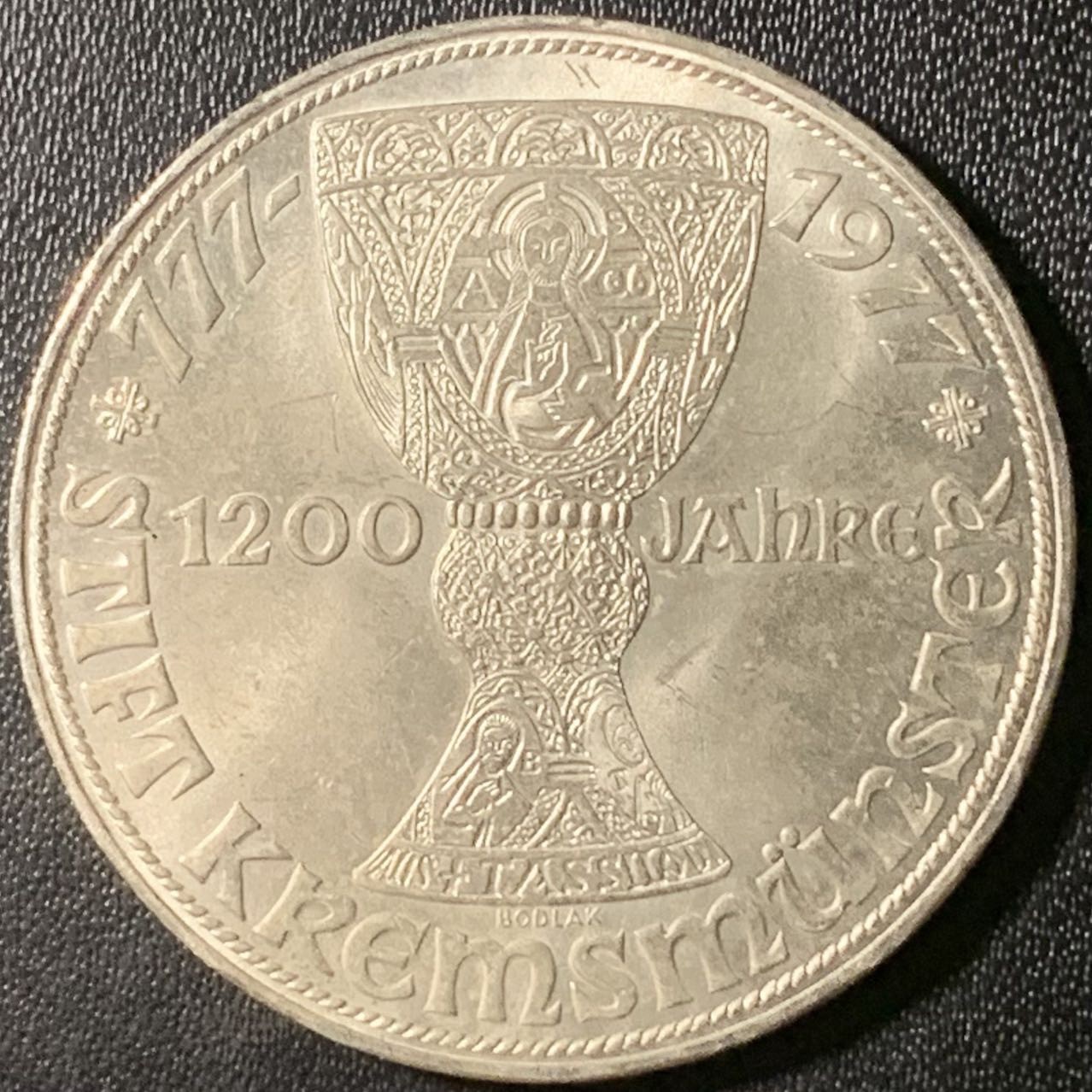 紫瑗钱币——第315期拍卖 奥地利 1977年 克雷姆斯蒙斯特修道院1200周年 100先令 24克 0.64银 UNC