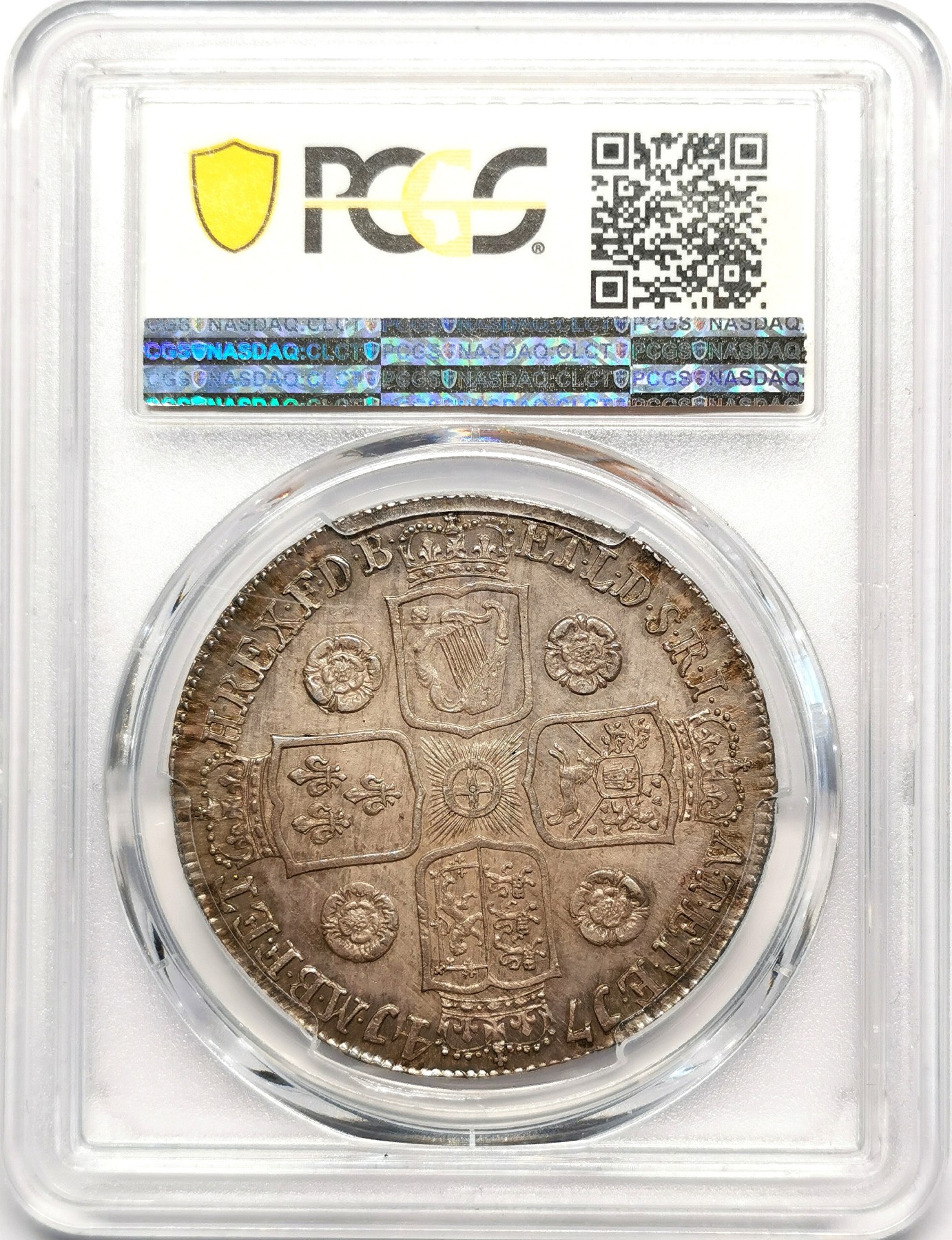 凡希社世界钱币微拍第二百五十期 稀！1741英国乔治二世玫瑰克朗大银PCGS-MS62绝色包浆收藏级！