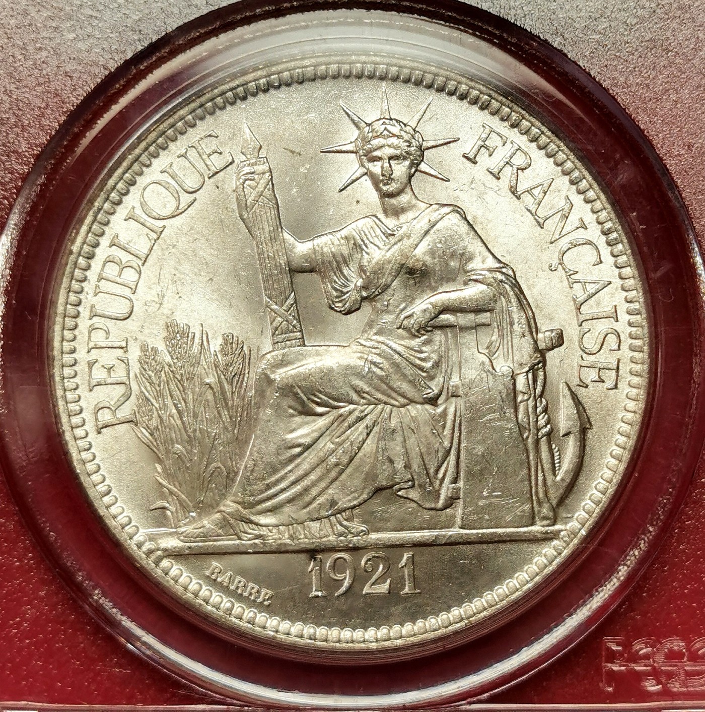 凡希社世界钱币微拍第二百五十期 荐！1921H法属印度支那皮亚斯特大银PCGS-MS64霜面银光顶级品！