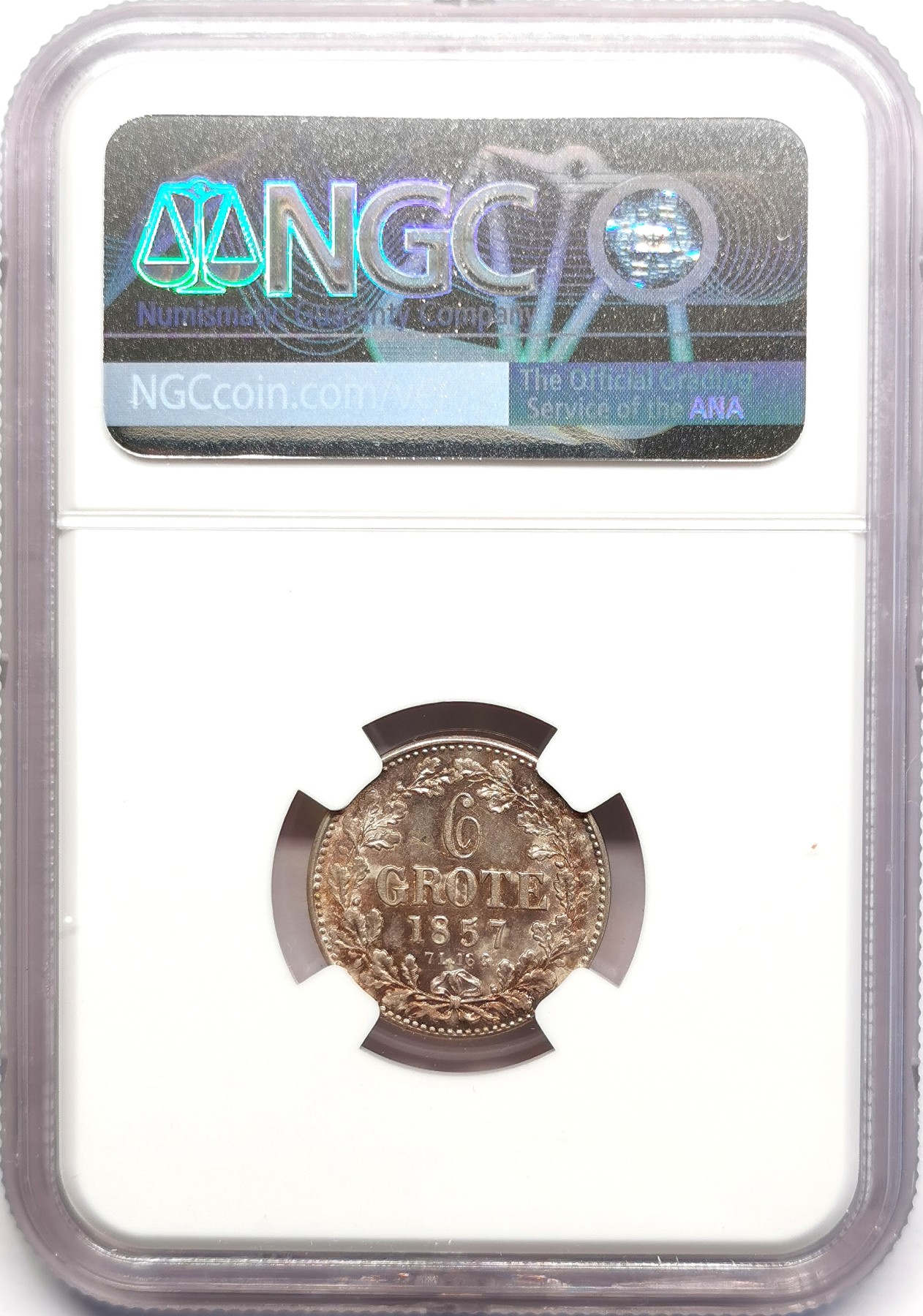 凡希社世界钱币微拍第二百五十期 1857不来梅6GR银辅币NGC-MS63