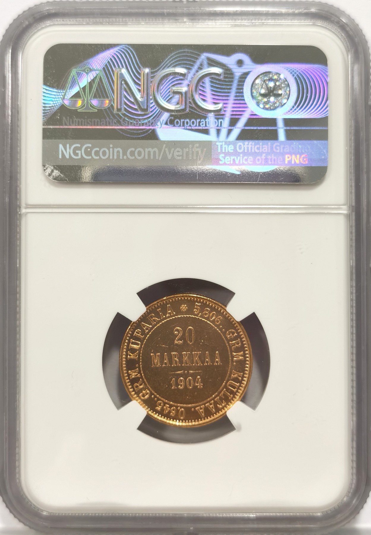 博洋堂世界钱币拍卖第047期（全场包邮） NGC MS63 俄属芬兰1904年L尼古拉二世双头鹰20马克金币，底板镜面效果，少见品种，铸量仅18.8万枚，9月底ha一枚62分成交近5000