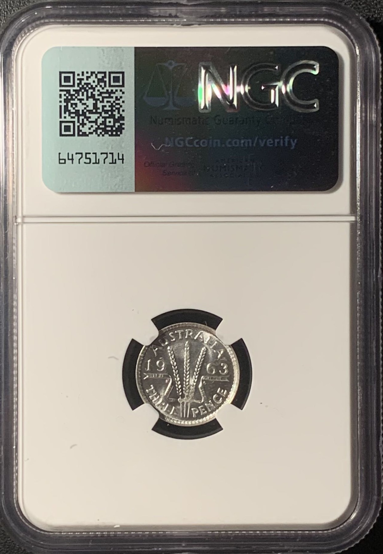 紫瑗钱币——第315期拍卖 【高分】澳大利亚 1963年 伊丽莎白二世 6便士 银币 NGC MS66