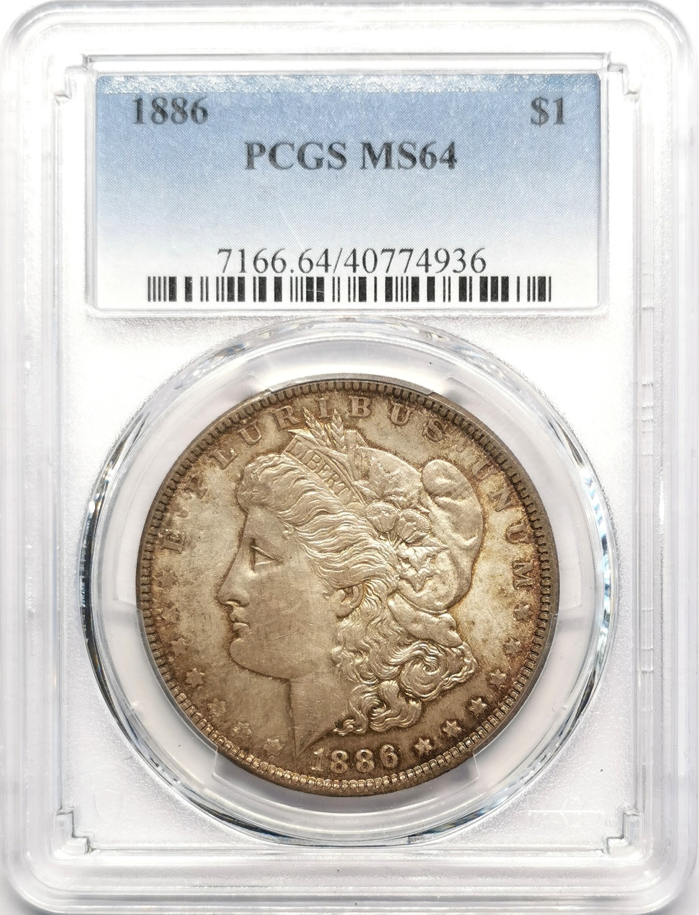 凡希社世界钱币微拍第二百五十期 1886美国摩根壹元PCGS-MS64淡金包浆！