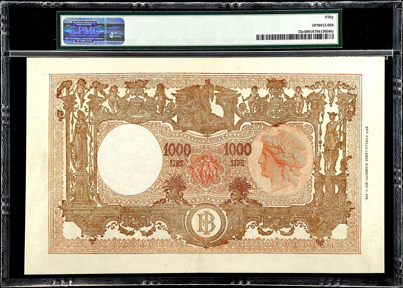 【Blue Auction】✨世界纸币精拍第380期【精】 【无47 PMG错标 实则为1943年a版】意大利 1943年1000里拉 超级大票幅 画面丰富震撼 PMG50 状态性价比很高