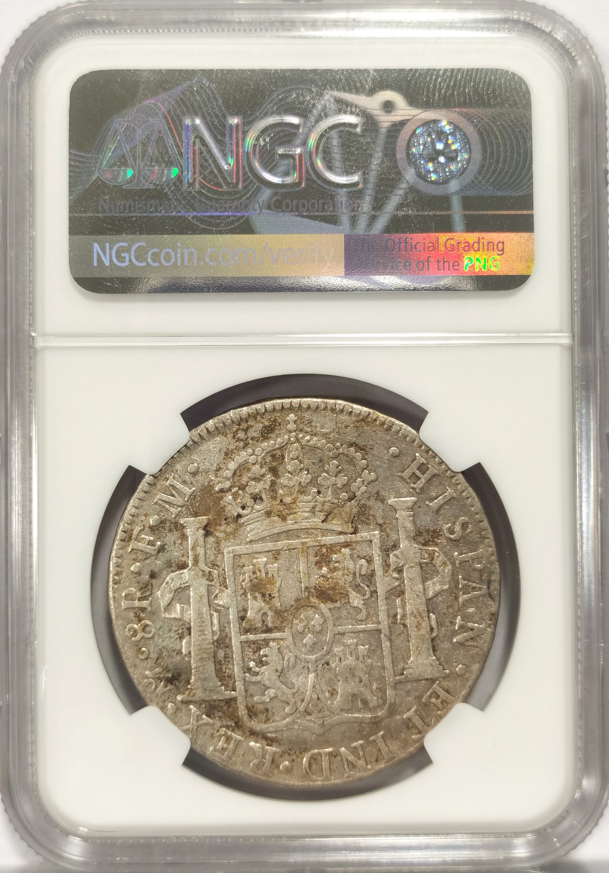 博洋堂世界钱币拍卖第047期（全场包邮） NGC VF25 Mint Error 西属墨西哥1777年MO FM卡洛斯三世双柱银币，少见坯饼压印错误