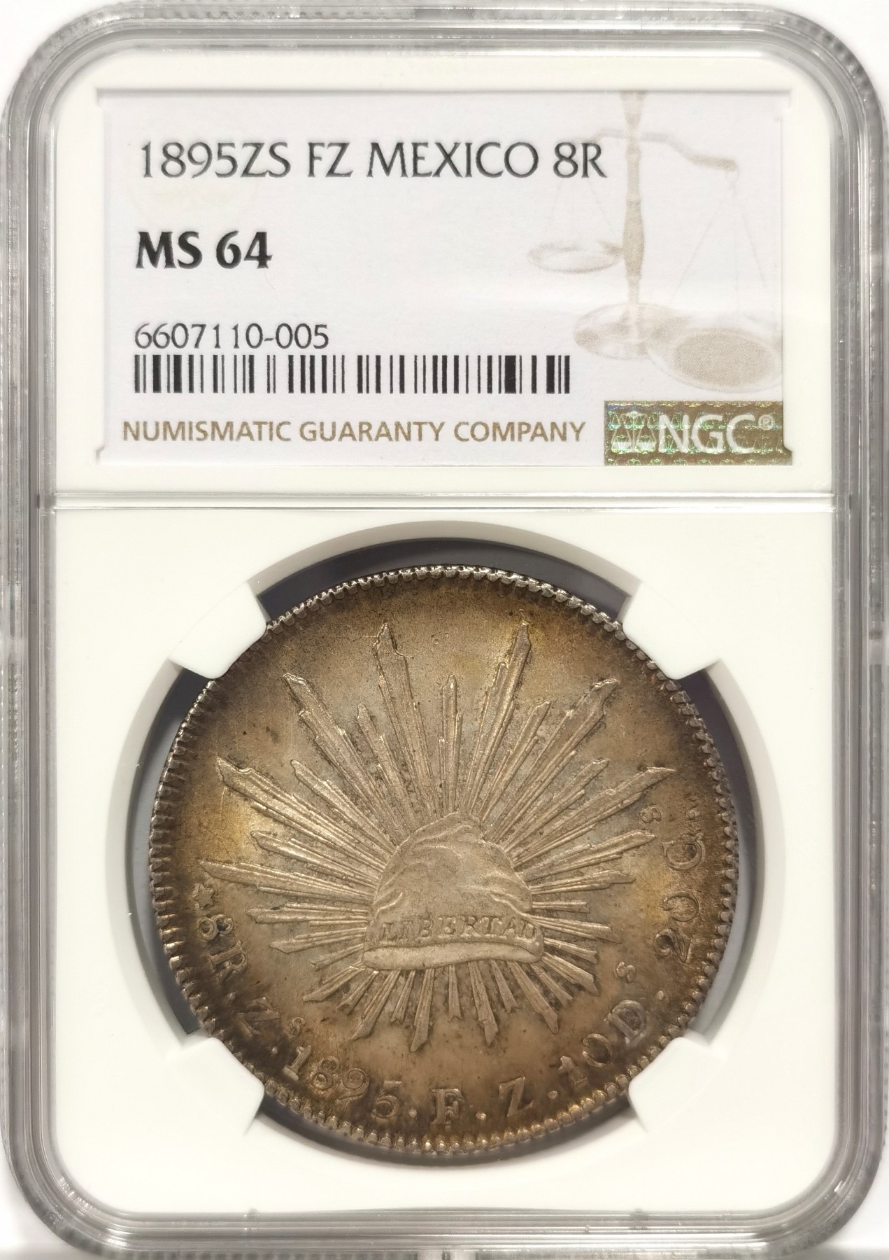 博洋堂世界钱币拍卖第047期（全场包邮） NGC MS64 墨西哥1896年ZS FZ版花边鹰洋，原味包浆，赏心悦目，收藏一步到位