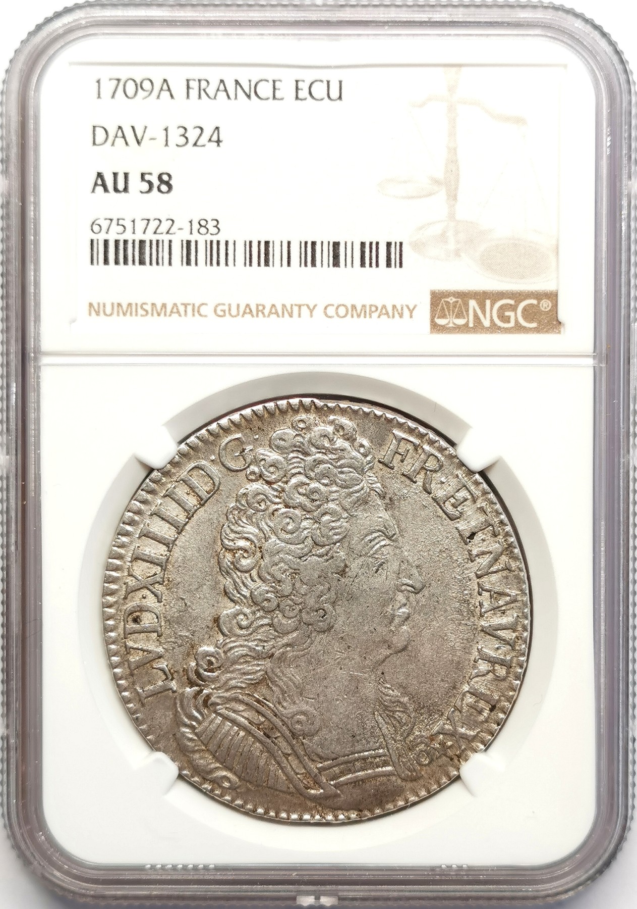 凡希社世界钱币微拍第二百五十期 荐！1709A法国路易十四埃居大银NGC-AU58