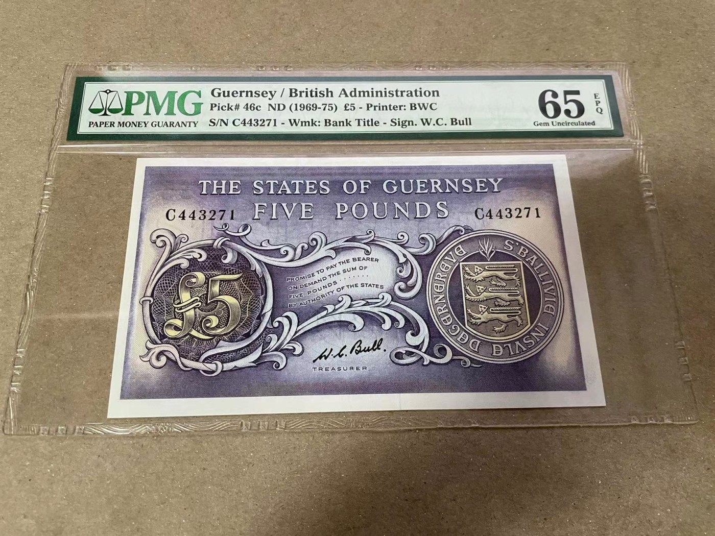【Blue Auction】✨世界纸币精拍第380期【精】 根西 1969-75年5镑 彩背 PMG65EPQ BWC出品