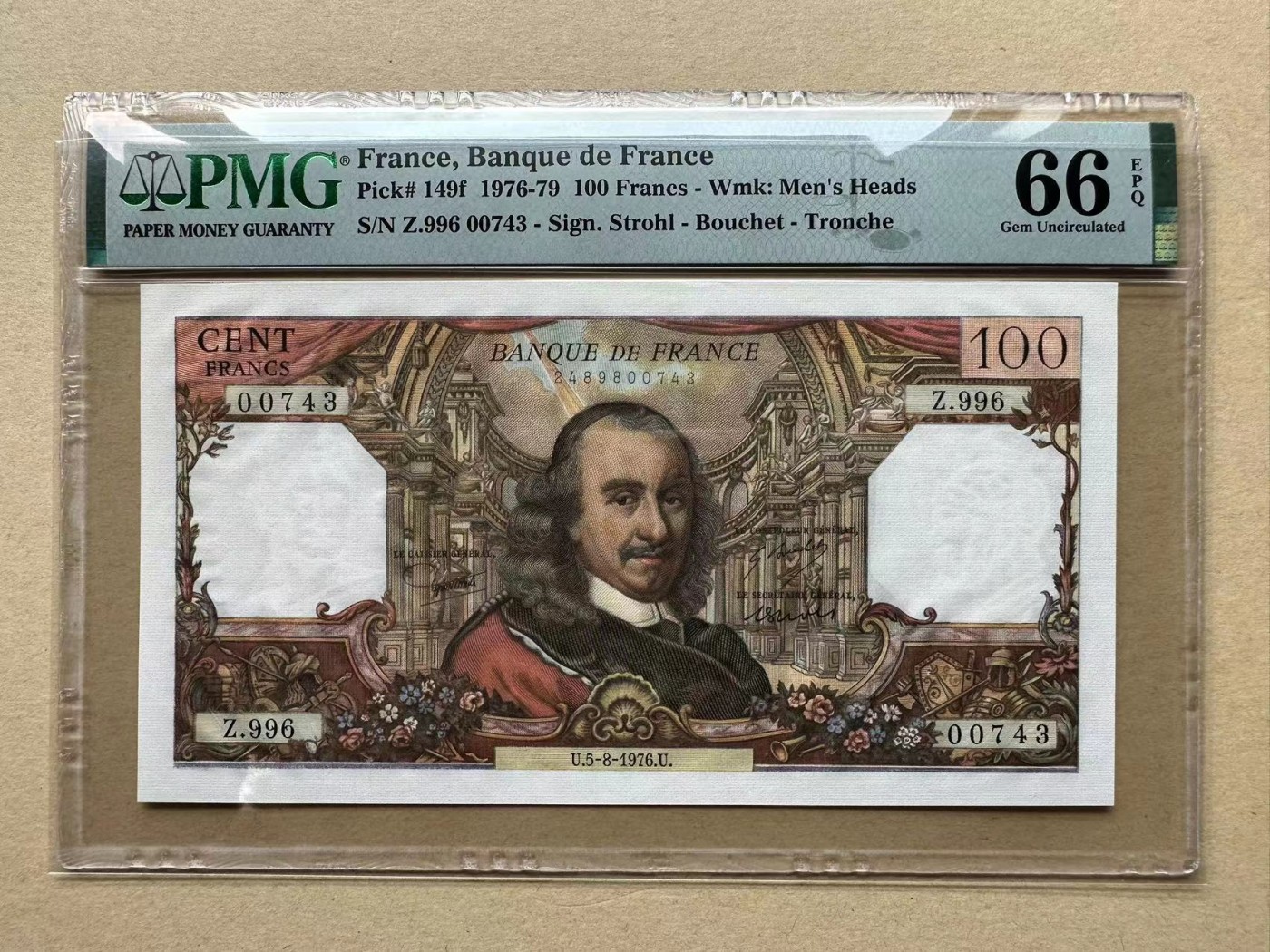 【Blue Auction】✨世界纸币精拍第380期【精】 法国 1976年100法郎 高乃伊 PMG66EPQ 