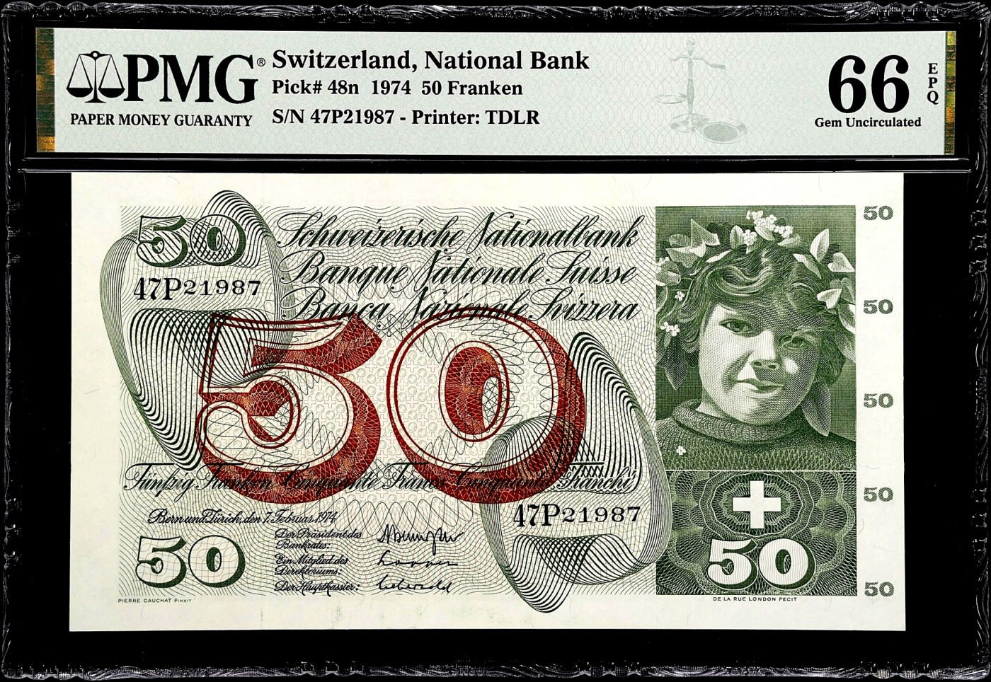 【Blue Auction】✨世界纸币精拍第380期【精】 瑞士 1974年50法郎 PMG66EPQ 苹果园