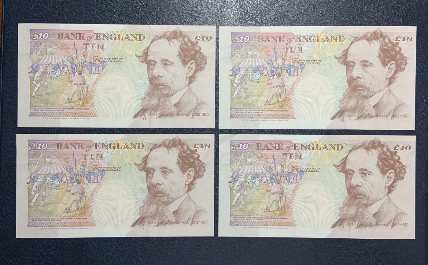 收藏联盟Quantum Auction 第296期拍卖  英国1993年版10镑4张 品相UNC 一张为UNC- 其余3张边角微瑕