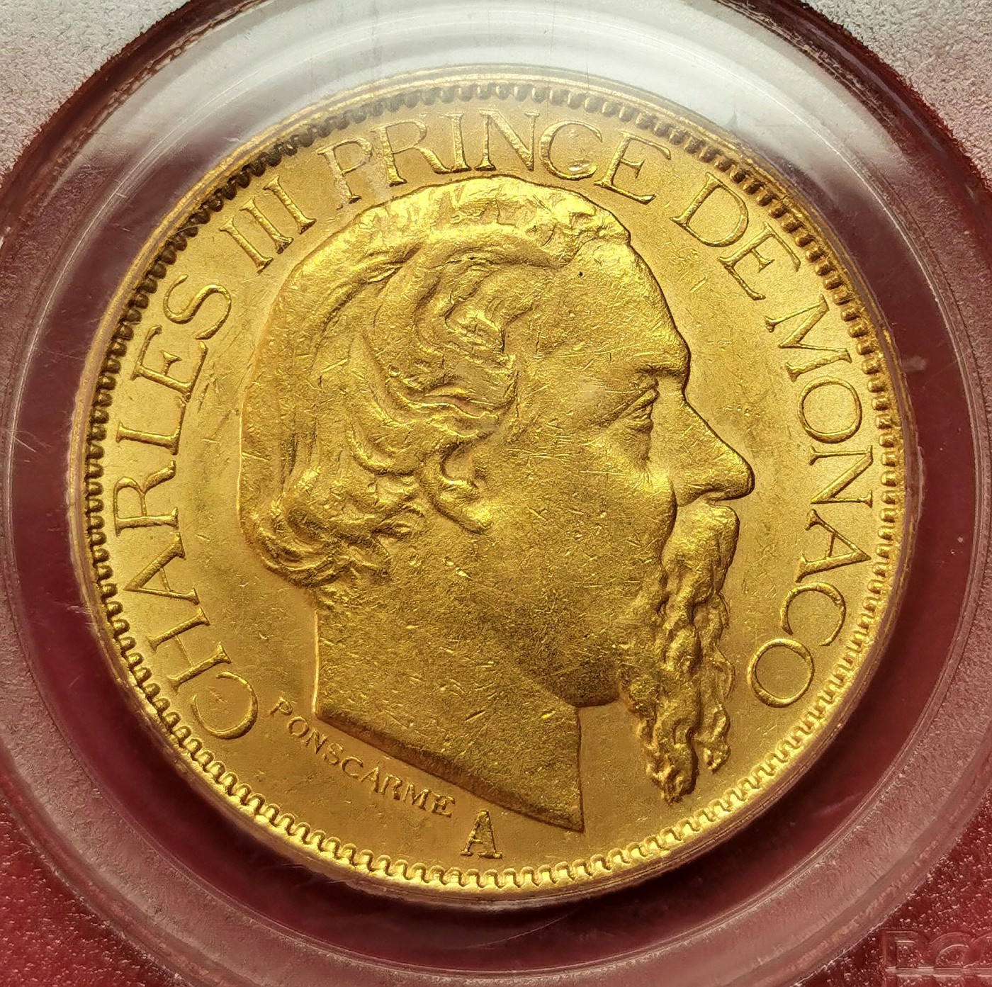 凡希社世界钱币微拍第二百五十期 荐！1886A摩纳哥王国100FR大金PCGS-AU58 32.26g 900金