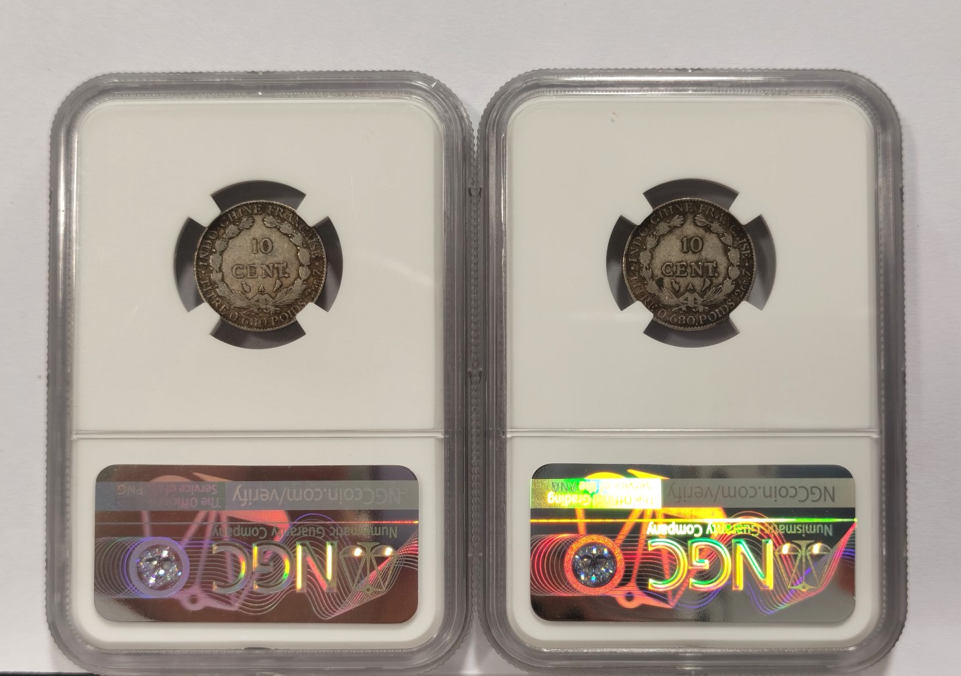 博洋堂世界钱币拍卖第047期（全场包邮） NGC VF20-25 法属印支1929年坐洋10分银币一对