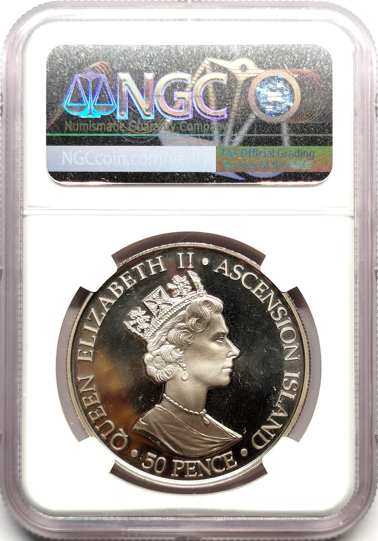 凡希社世界钱币微拍第二百五十期 2005阿森松岛查尔斯与卡米拉大婚纪念50P镍币精铸NGC-PF67UC