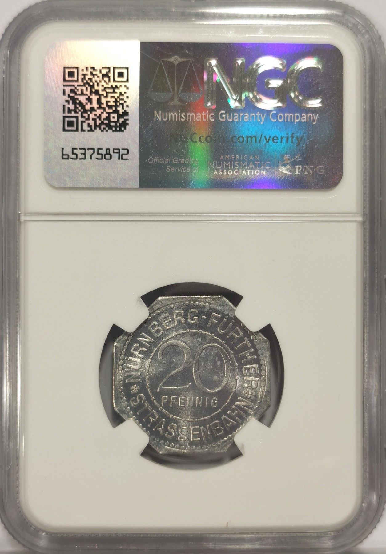 博洋堂世界钱币拍卖第047期（全场包邮） NGC MS63 1920年德国紧急状态时期纽伦堡20芬尼，景观系