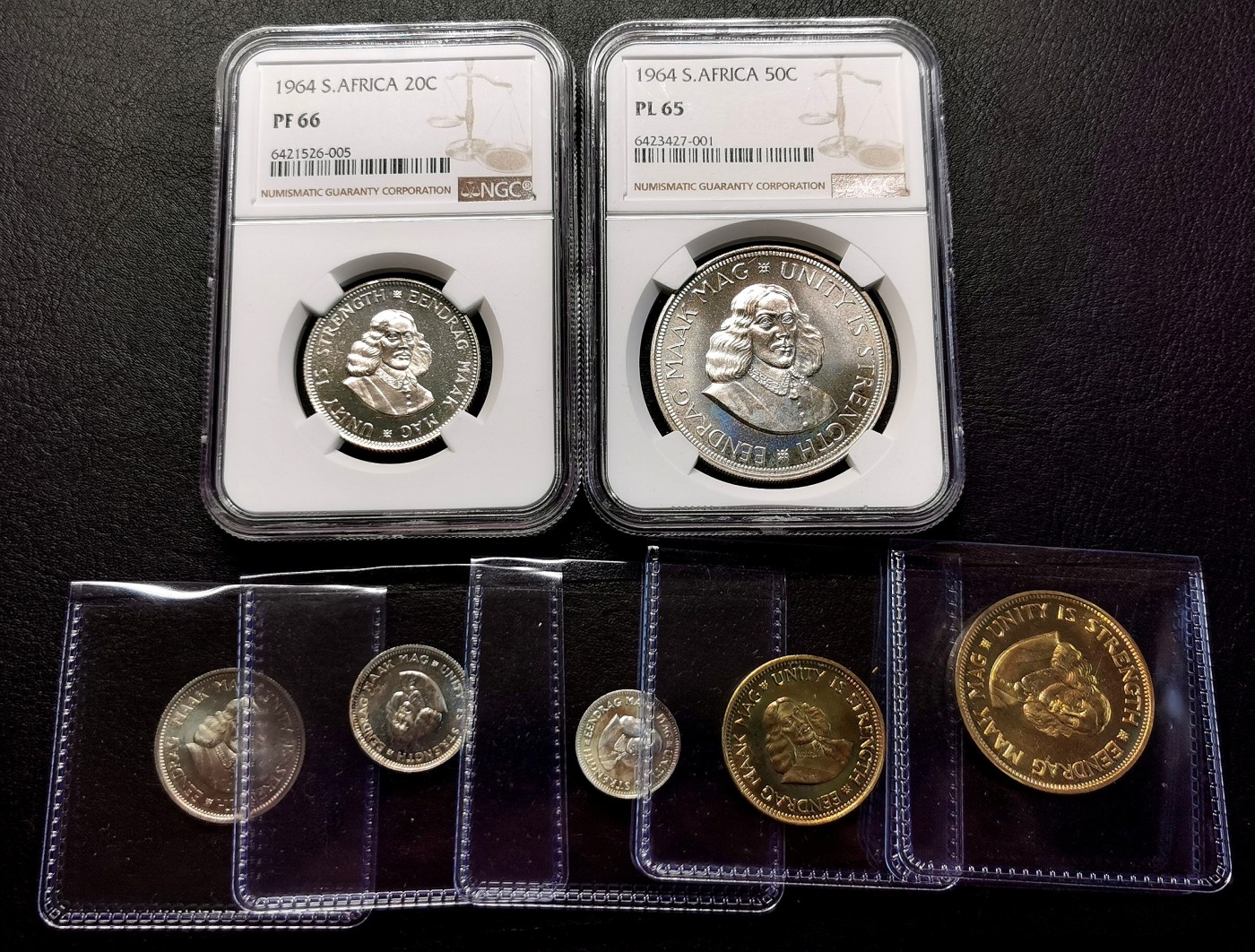凡希社世界钱币微拍第二百五十期 1964南非精铸七枚PS带原盒高等级！