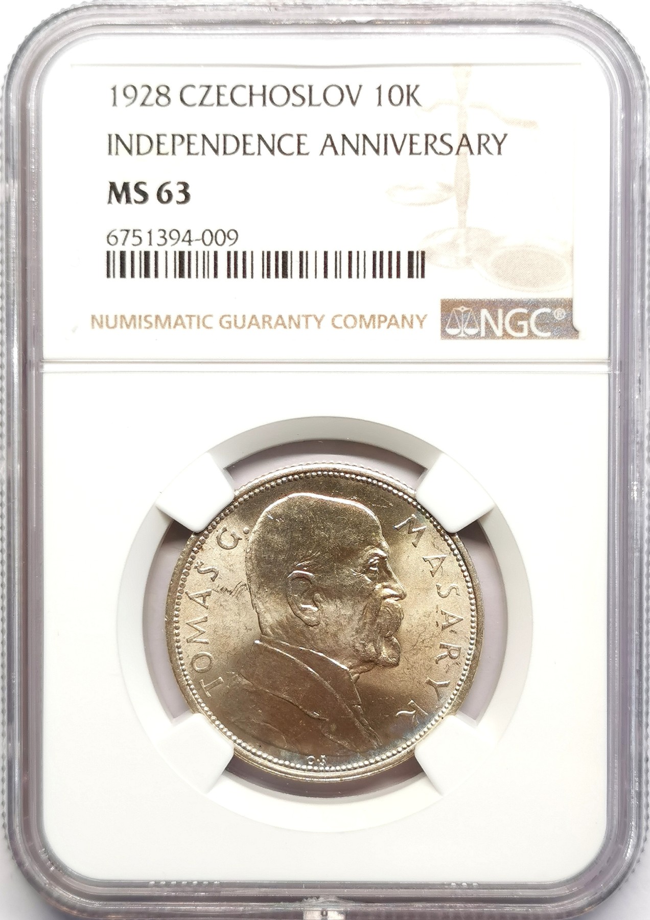 凡希社世界钱币微拍第二百五十期 1928捷克斯洛伐克10K纪念银币NGC-MS63