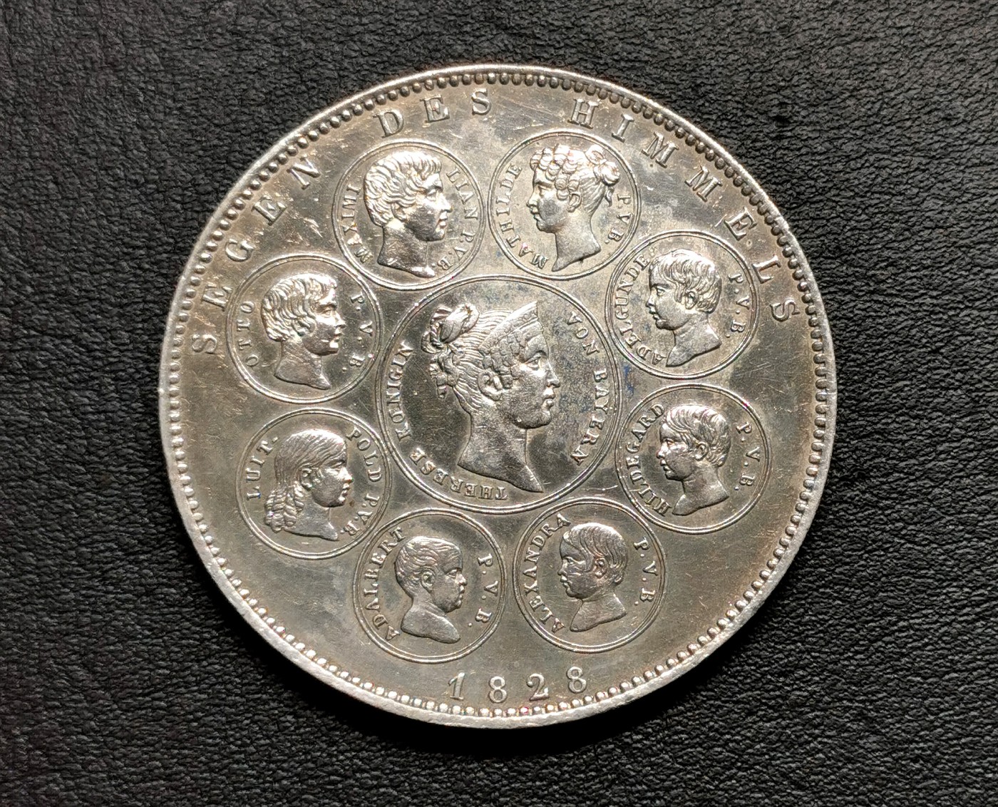 凡希社世界钱币微拍第二百五十期 1828巴伐利亚王室纪念泰勒大银 细节AU有老洗