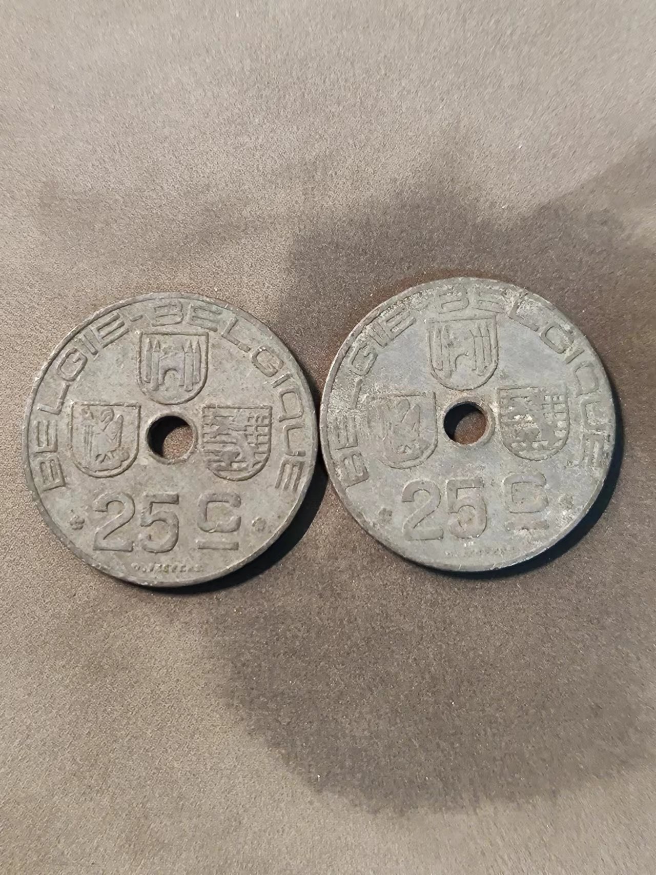 FCO-3-散币 比利时二战1944/1942年25分铅锌币2枚