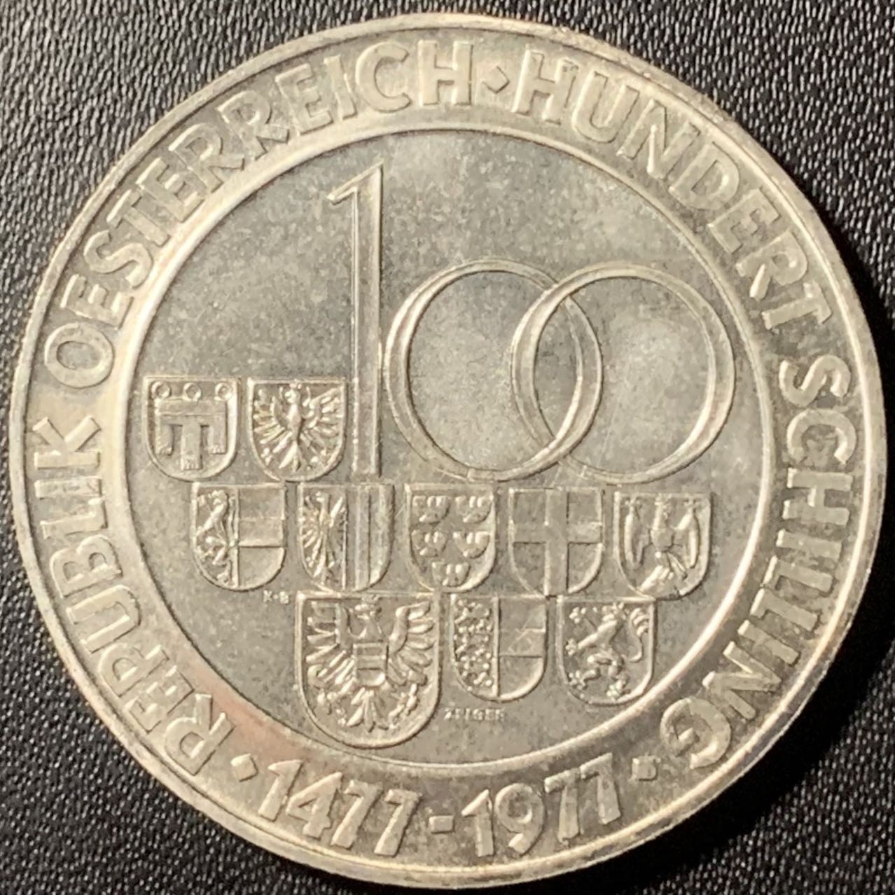 紫瑗钱币——第317期拍卖 奥地利 1977年 萨尔茨堡建市900周年 100先令 24克 0.64银 UNC