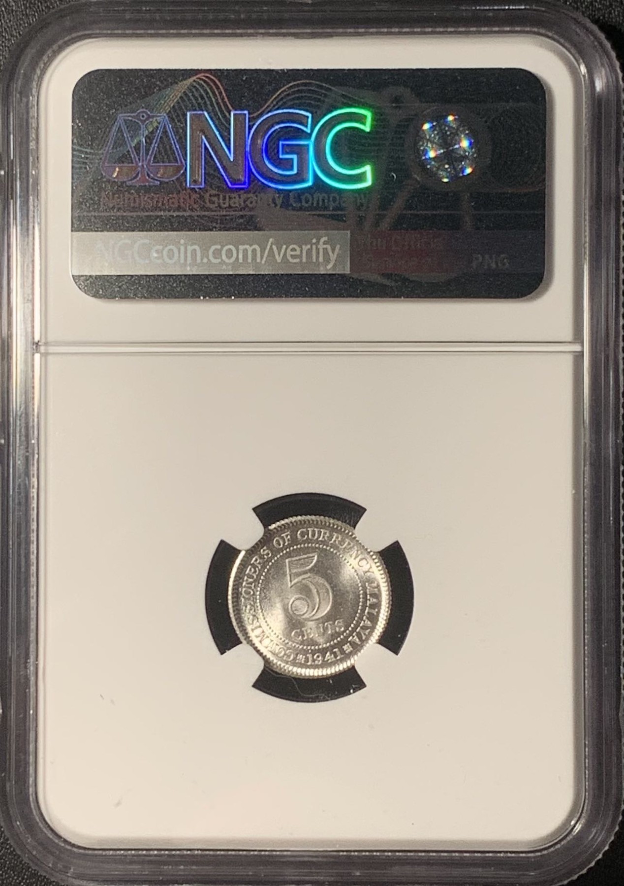 紫瑗钱币——第317期拍卖 马来亚 1941年 i版 乔治六世 5分 银币 NGC MS64