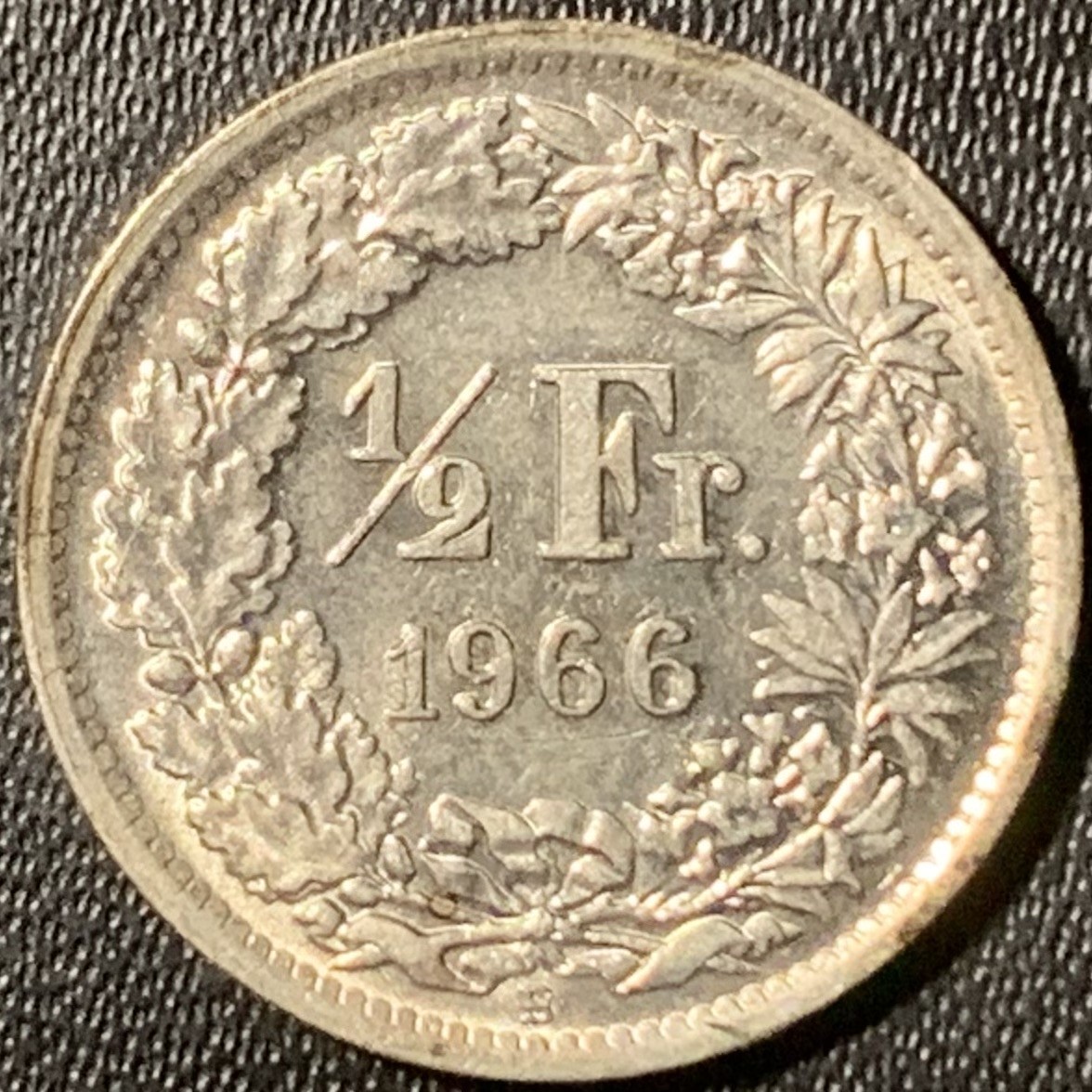 紫瑗钱币——第317期拍卖 瑞士 1966年 赫尔维蒂亚 1/2法郎 2.5克 0.835银 UNC